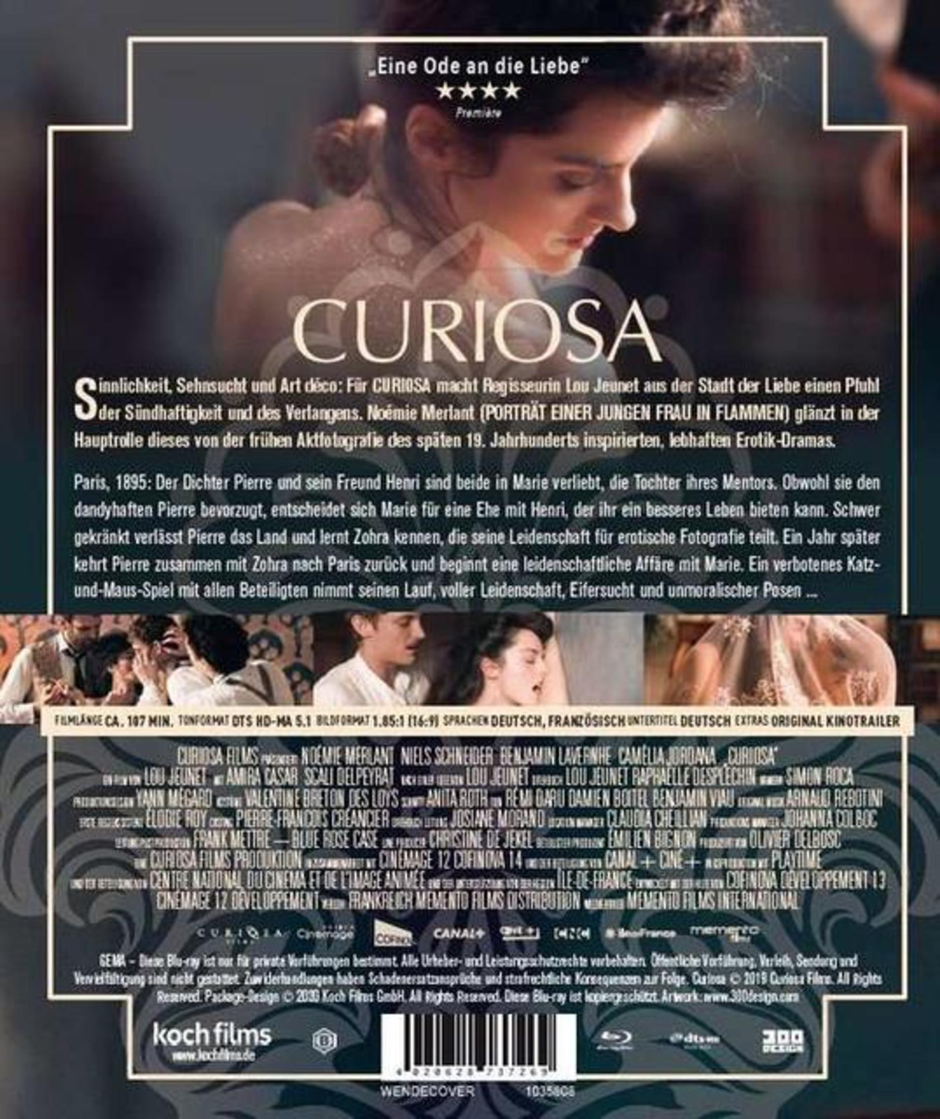 Filmplakat "Curiosa" mit Frau im Profil und Filminformationen.
