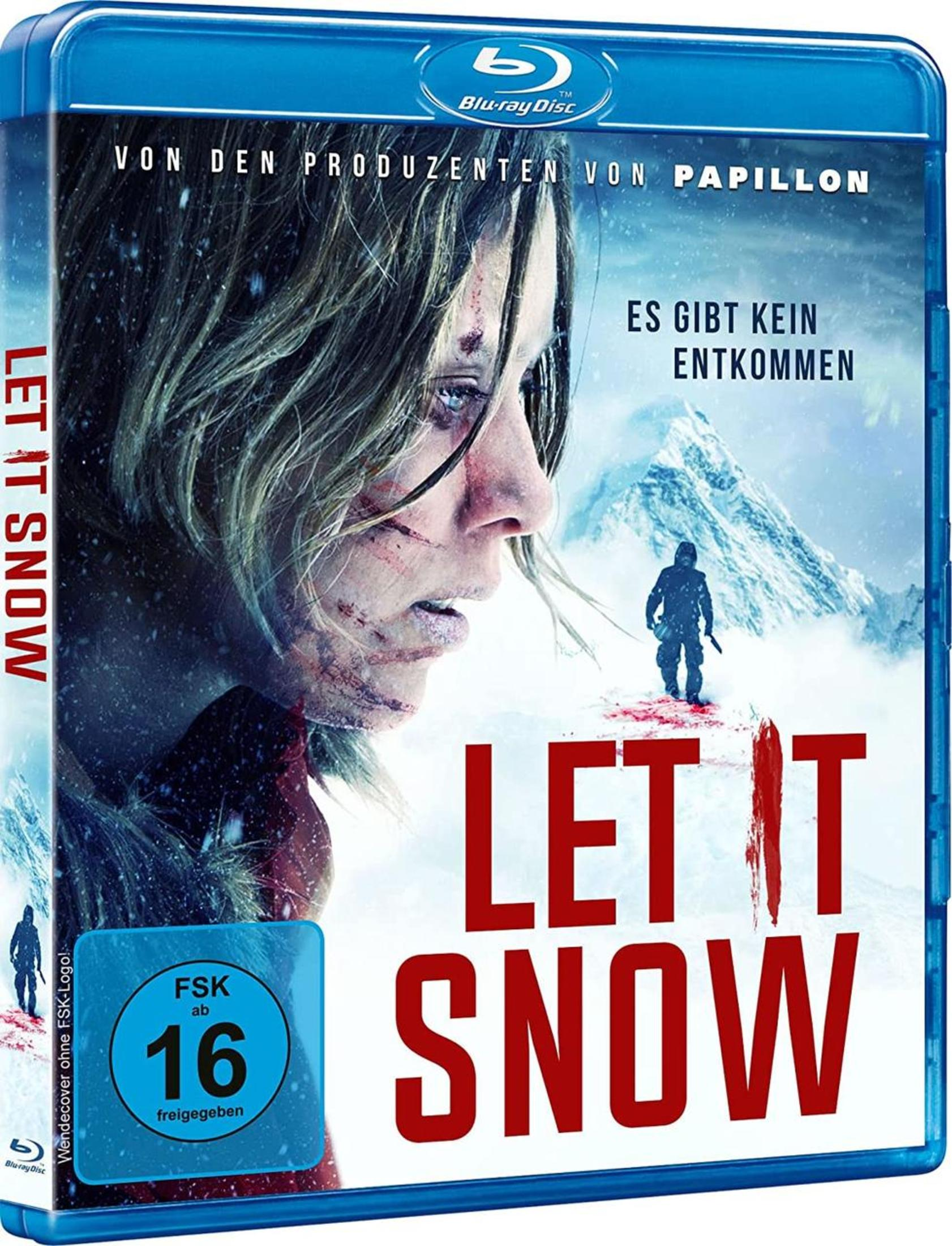 Copertina Blu-ray blu intitolata 'Let It Snow', con donna e uomo nella neve.