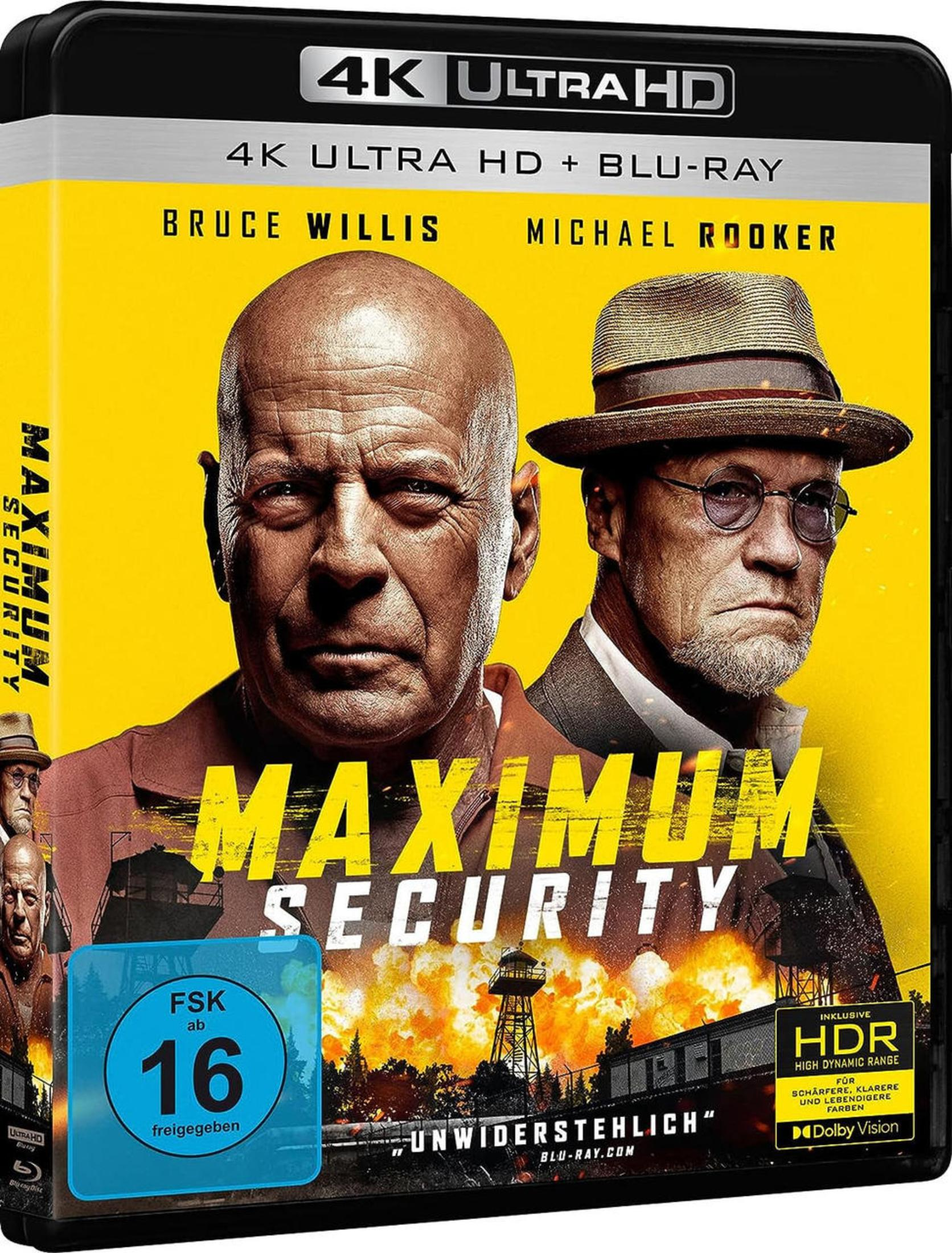 Copertina film con Bruce Willis e Michael Rooker, titolo "Maximum Security".