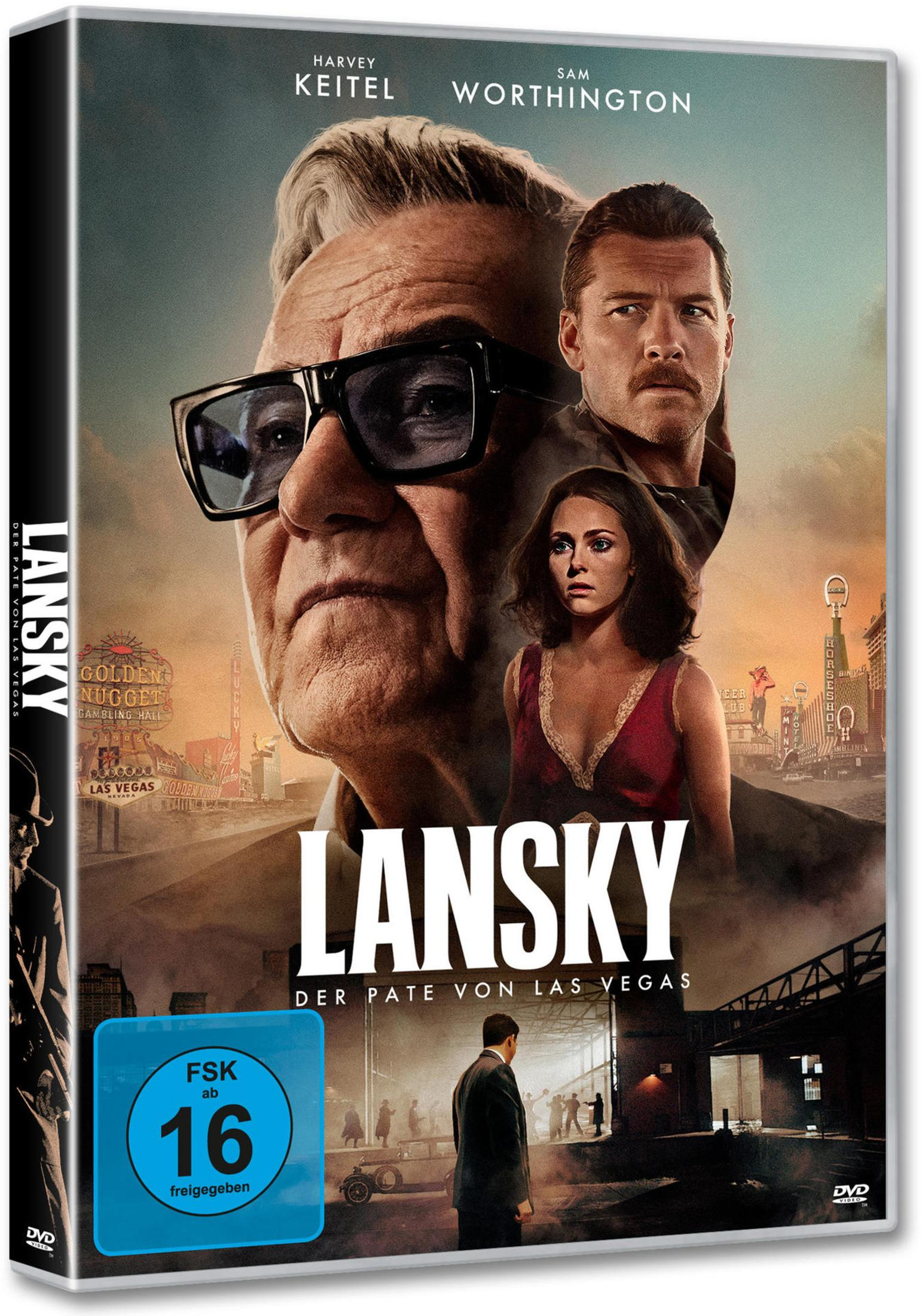 Copertina DVD: Lansky con Keitel e Worthington, skyline di Las Vegas sullo sfondo.