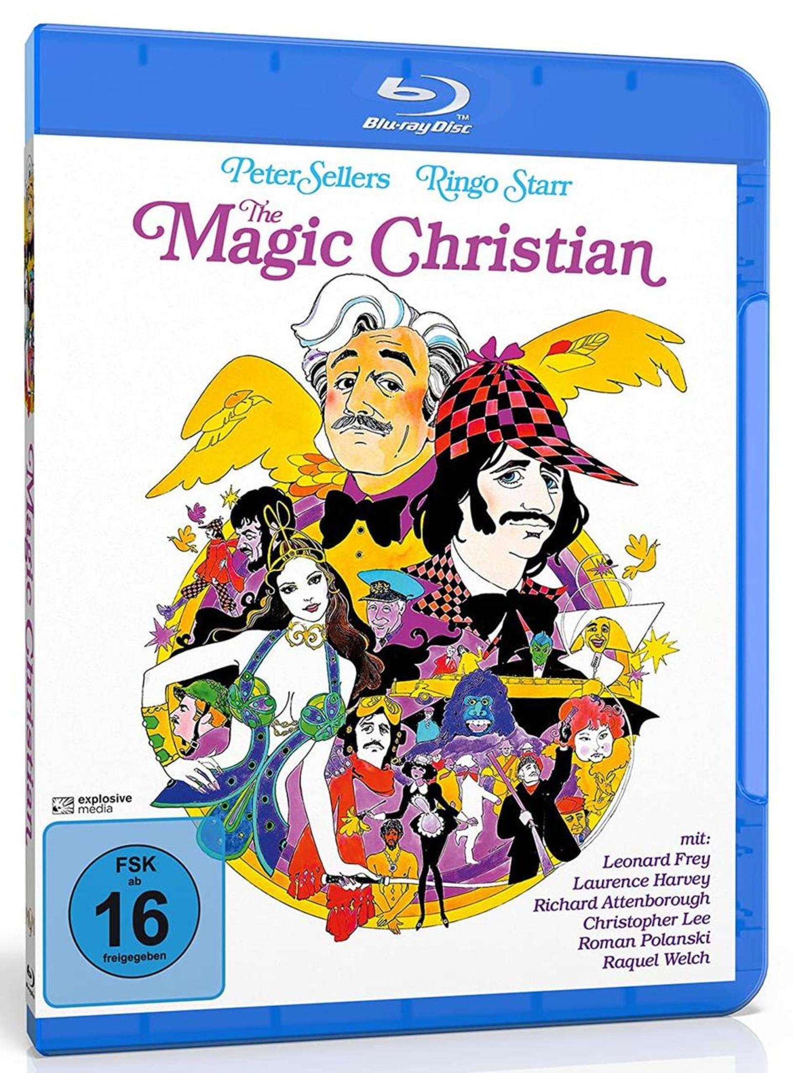 Copertina Blu-ray di 'The Magic Christian' con arte a fumetti e rating FSK 16.