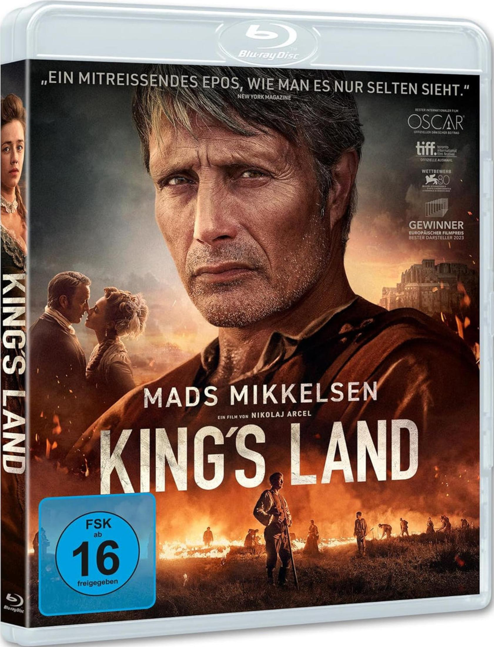 Mads Mikkelsen sulla copertina Blu-ray di King's Land. Un uomo in primo piano.