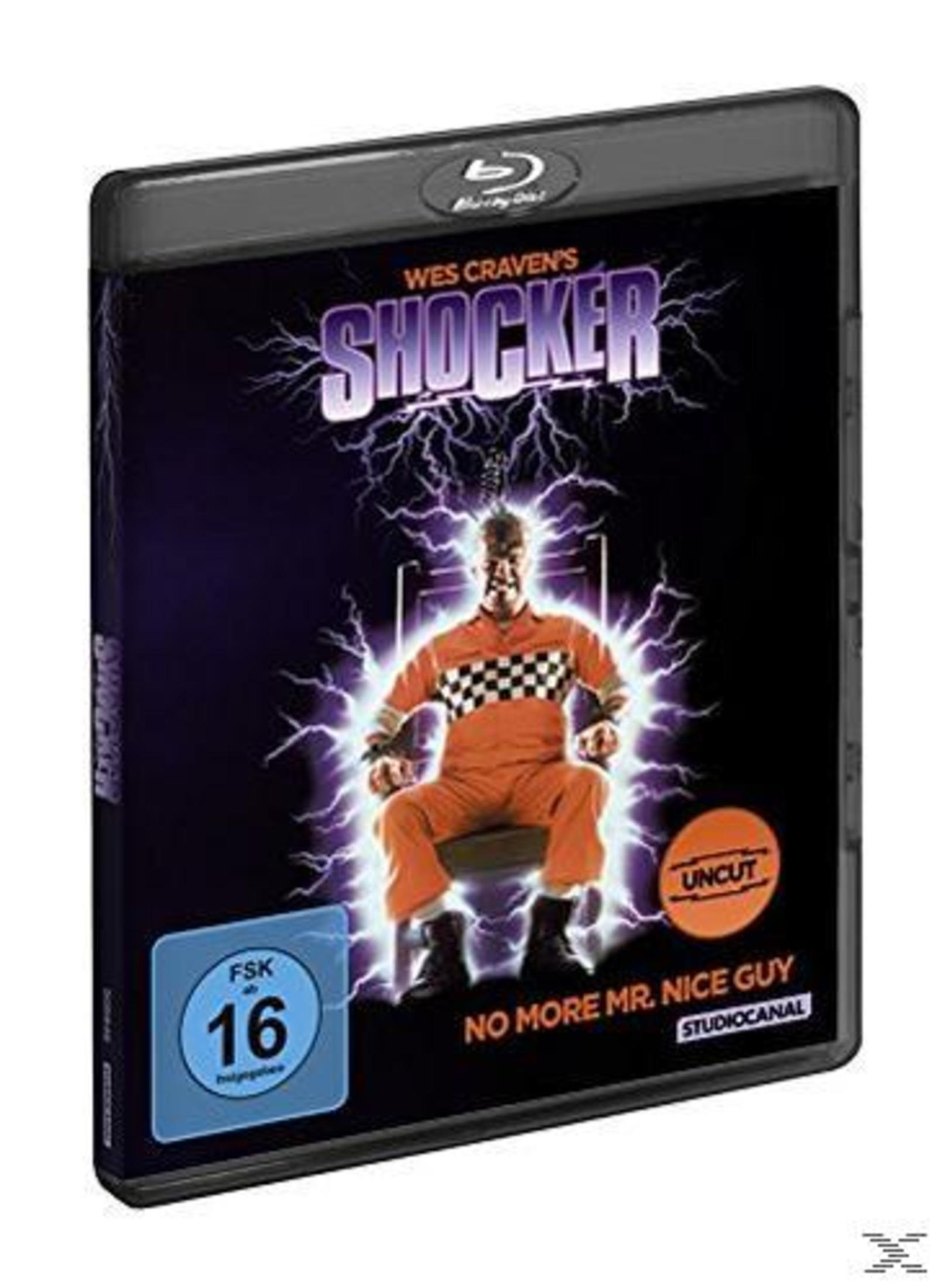 Copertina Blu-ray Shocker: Uomo in tuta arancione su sedia elettrica.