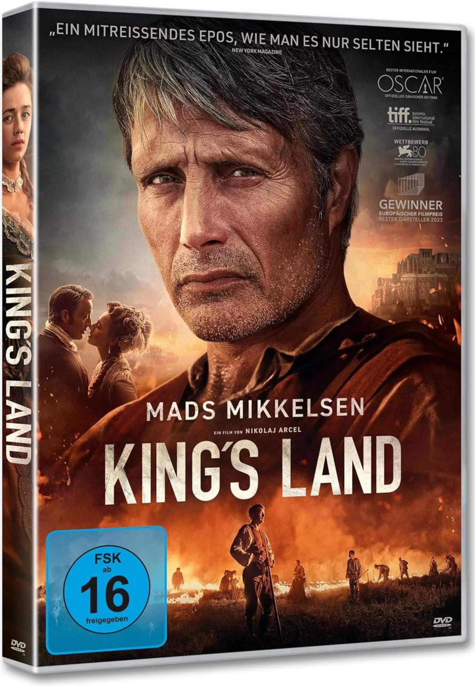 Poster del film King's Land con Mads Mikkelsen, loghi premi e rating FSK 16.