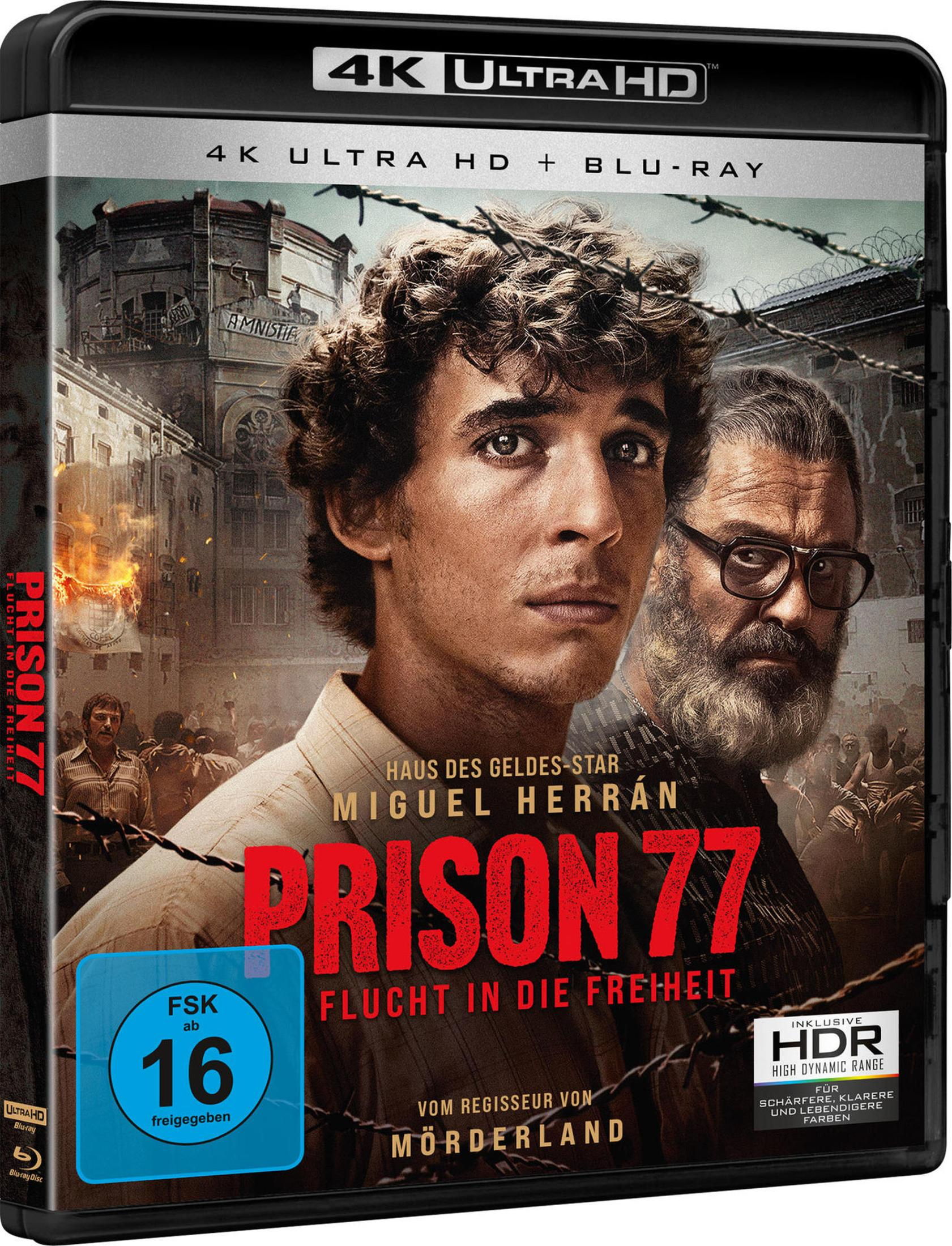 Poster del film Prison 77 con Miguel Herrán e un uomo anziano, prigione sullo sfondo.
