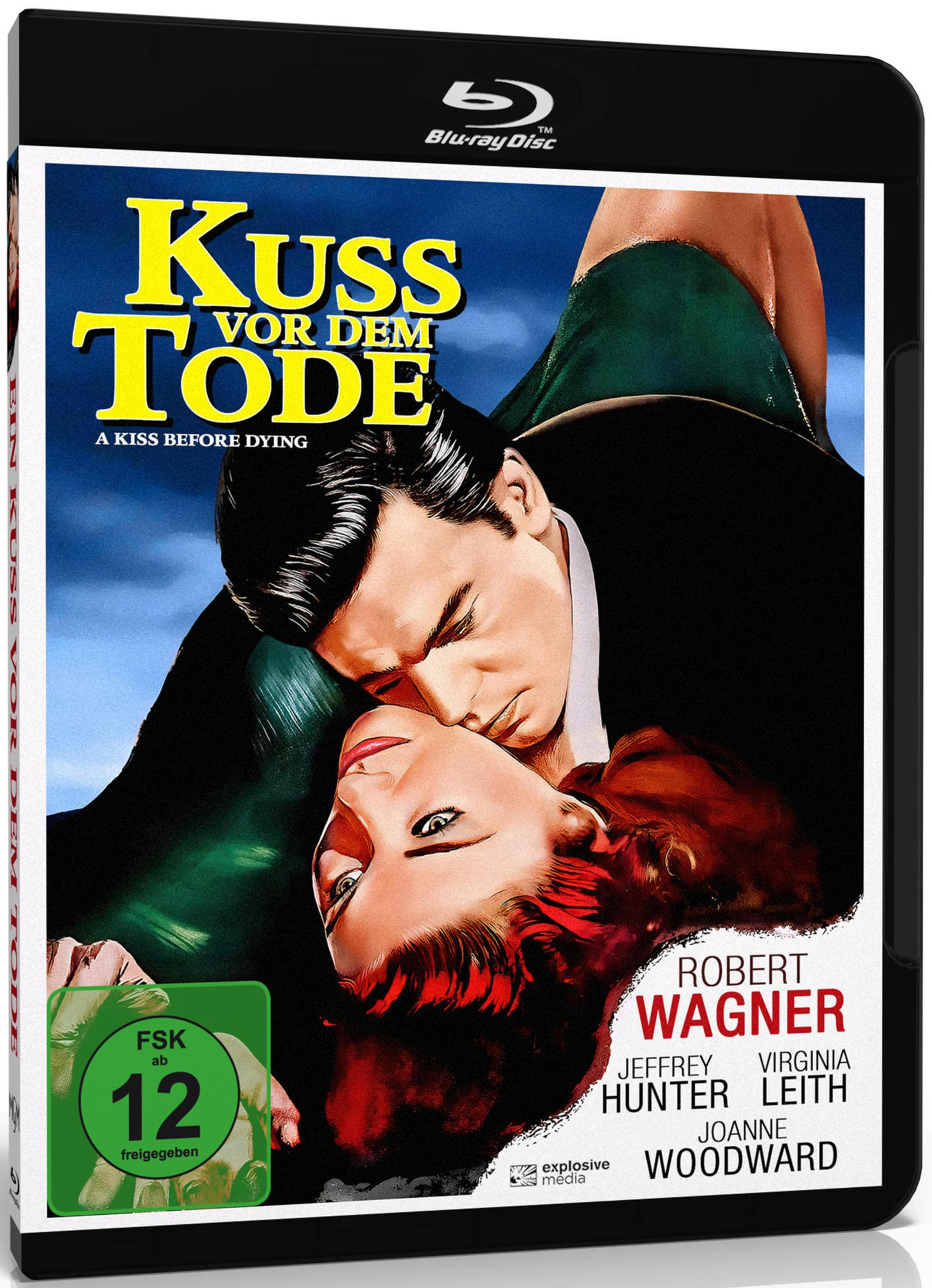 Ein Mann küsst eine Frau auf dem Cover eines Blu-ray-Films mit dem Titel 'Kuss vor dem Tode'.