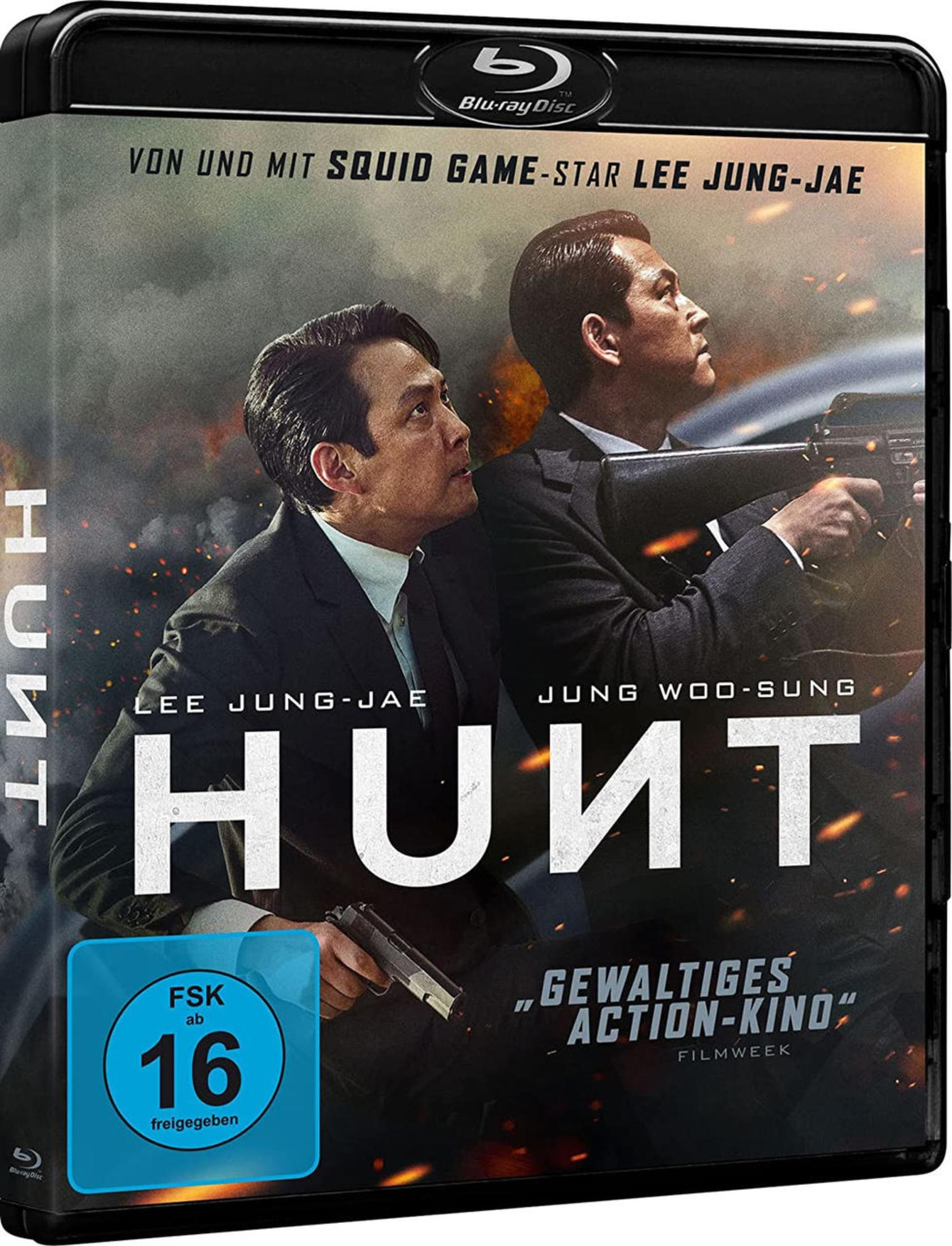 Due uomini in abito con pistole, il film "Hunt" con rating FSK 16.