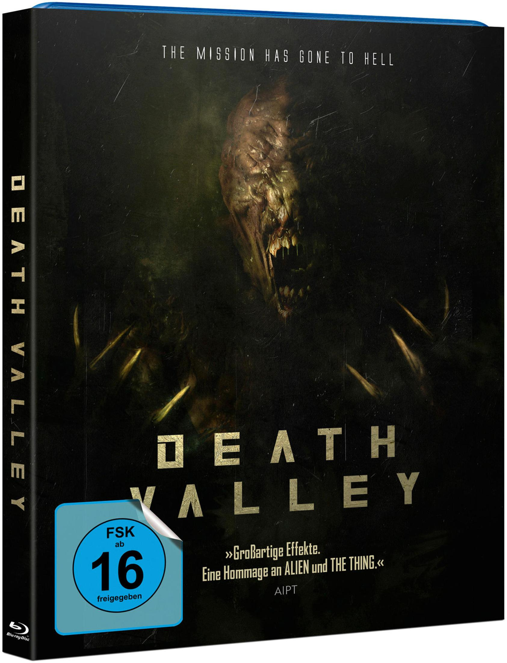 Copertina di film horror con un mostro e il titolo Death Valley.