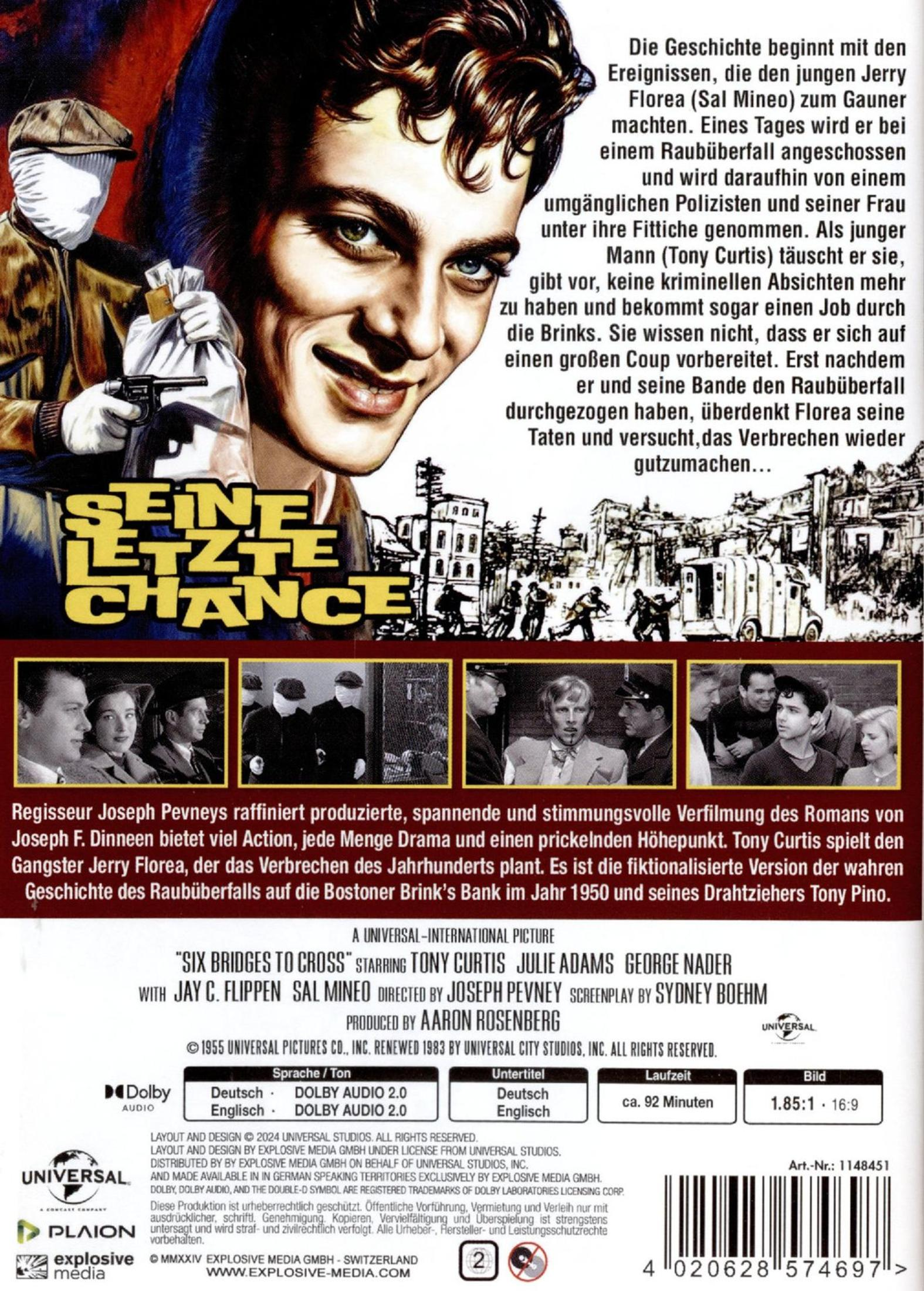 Poster del film con Tony Curtis e un uomo mascherato che tiene una pistola e ruba soldi.