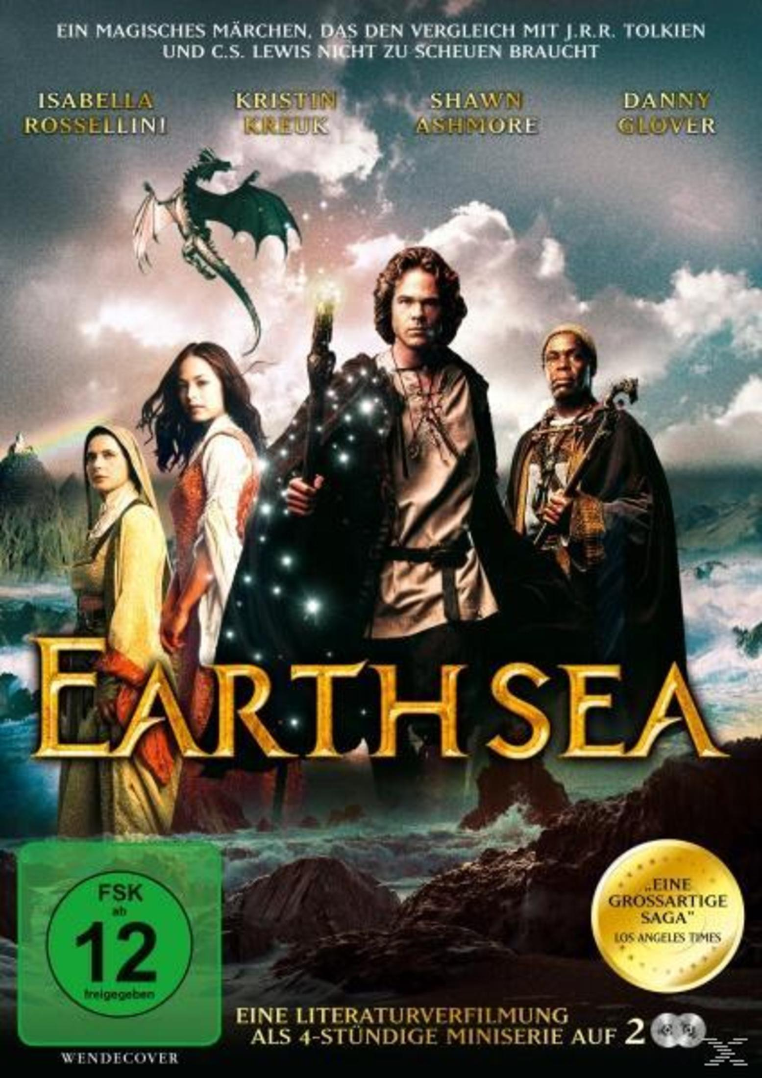 Poster del film con quattro attori, un drago e il titolo 'Earthsea'.