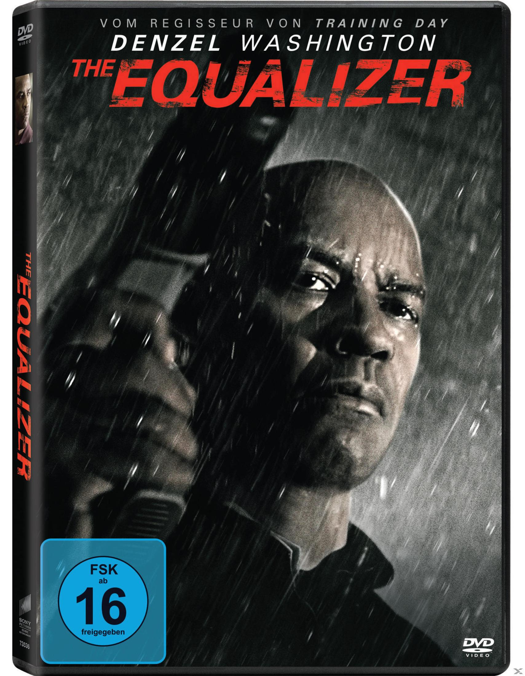 Denzel Washington hält eine Waffe, Regen fällt. FSK 16 Siegel.
