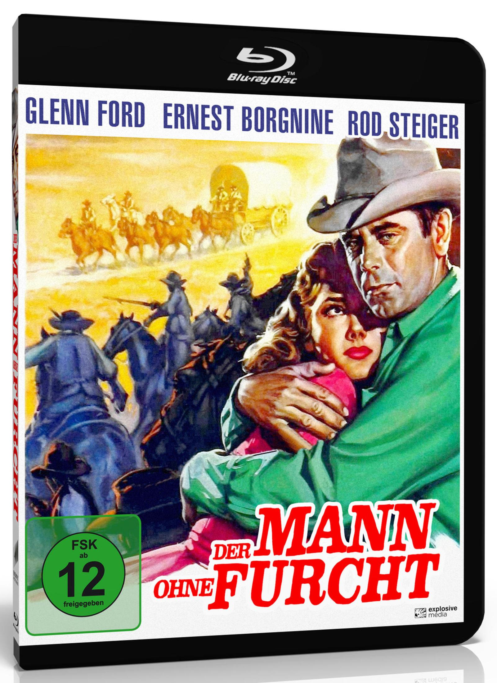 Copertina film western: Uomo abbraccia donna, uomini a cavallo, carro coperto sfondo.