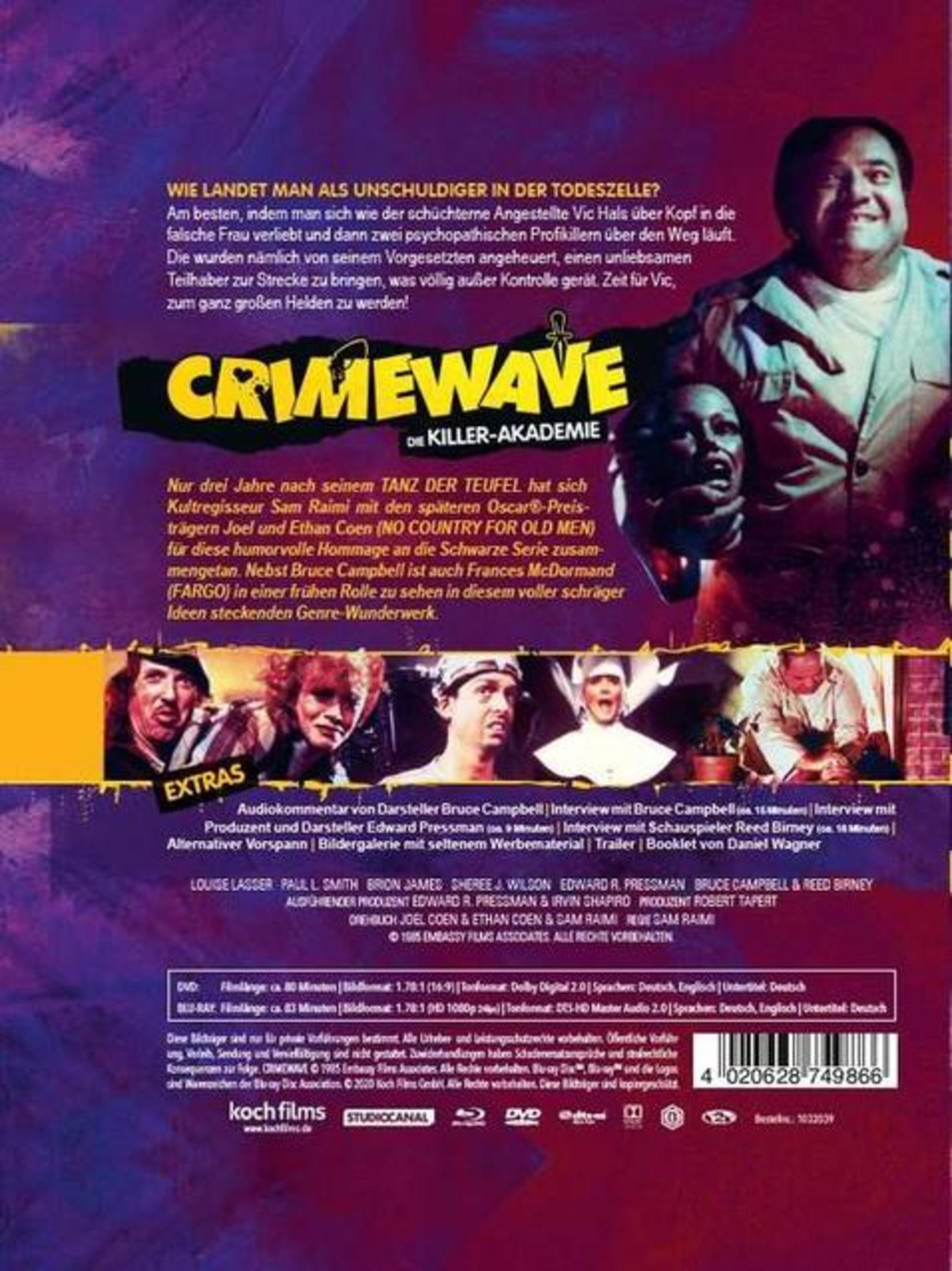 Copertina DVD con titolo film CRIMEWAVE. Testo e immagini attori.