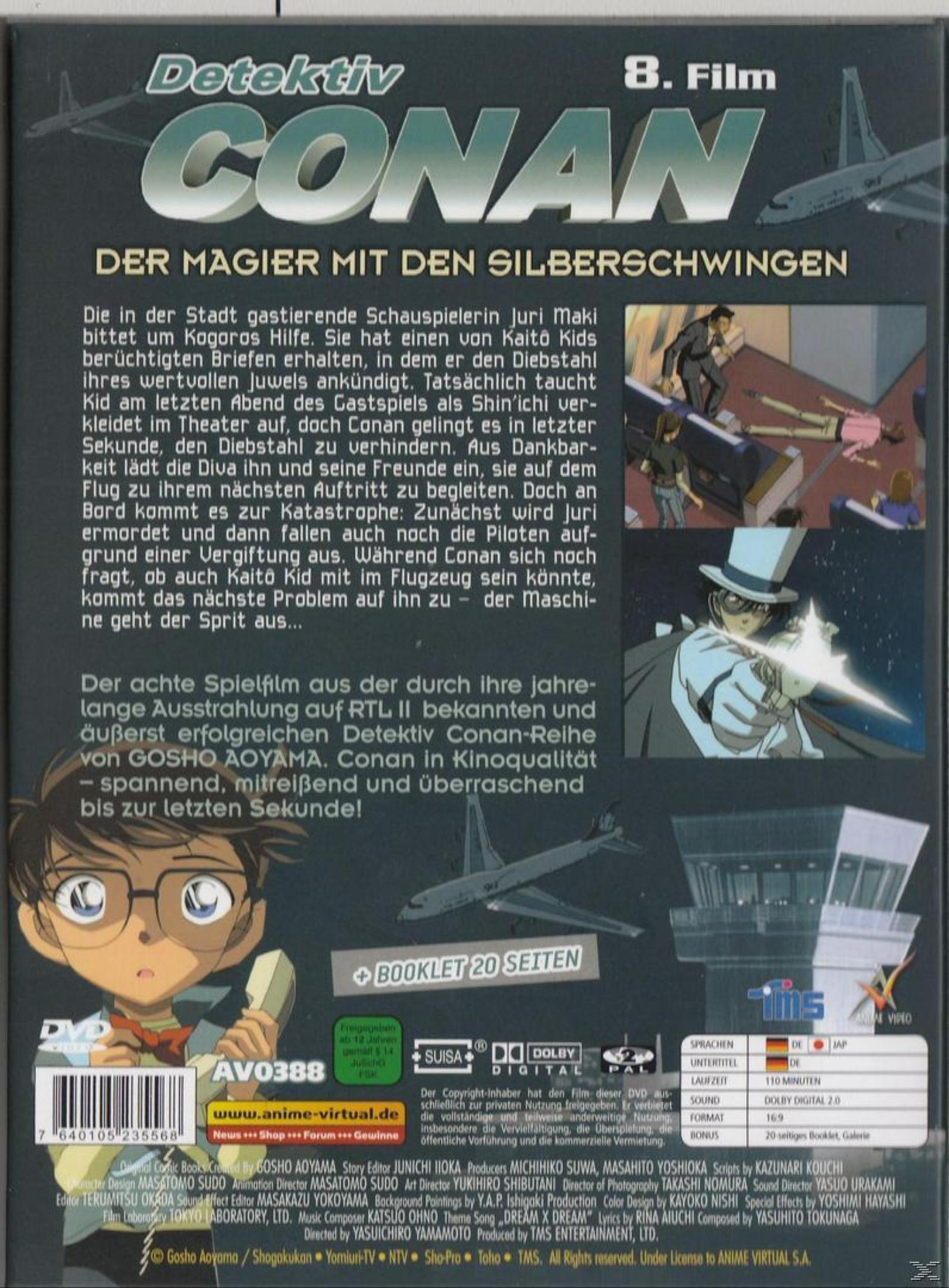 Copertina DVD: Detective Conan Film 8 con motivi di aerei e illustrazioni di personaggi.