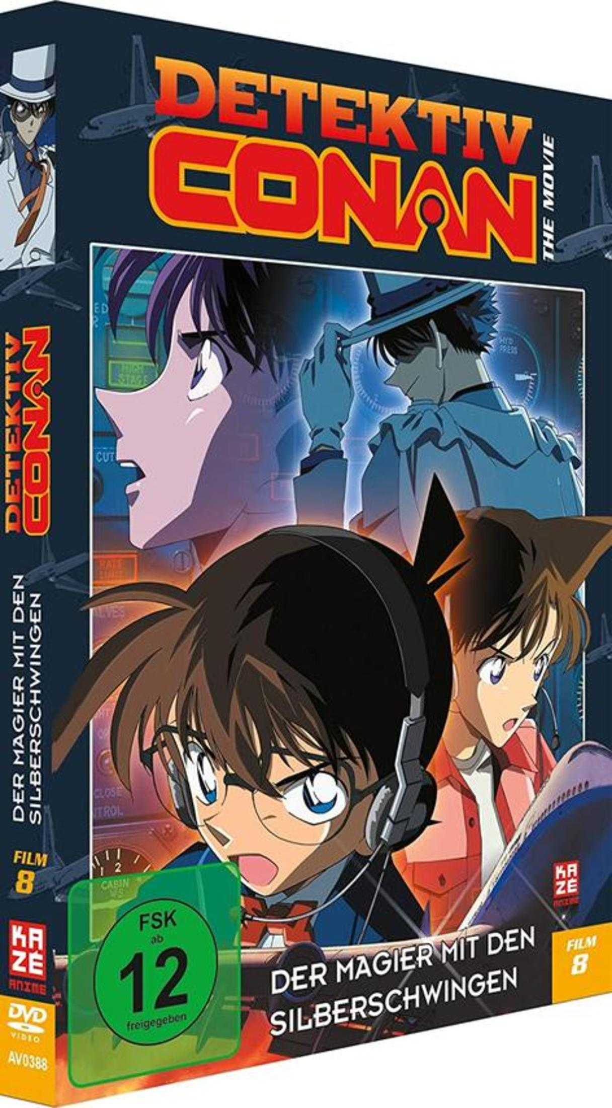 Copertina DVD Detektiv Conan con personaggi e titolo "Il Mago delle Ali d'Argento".