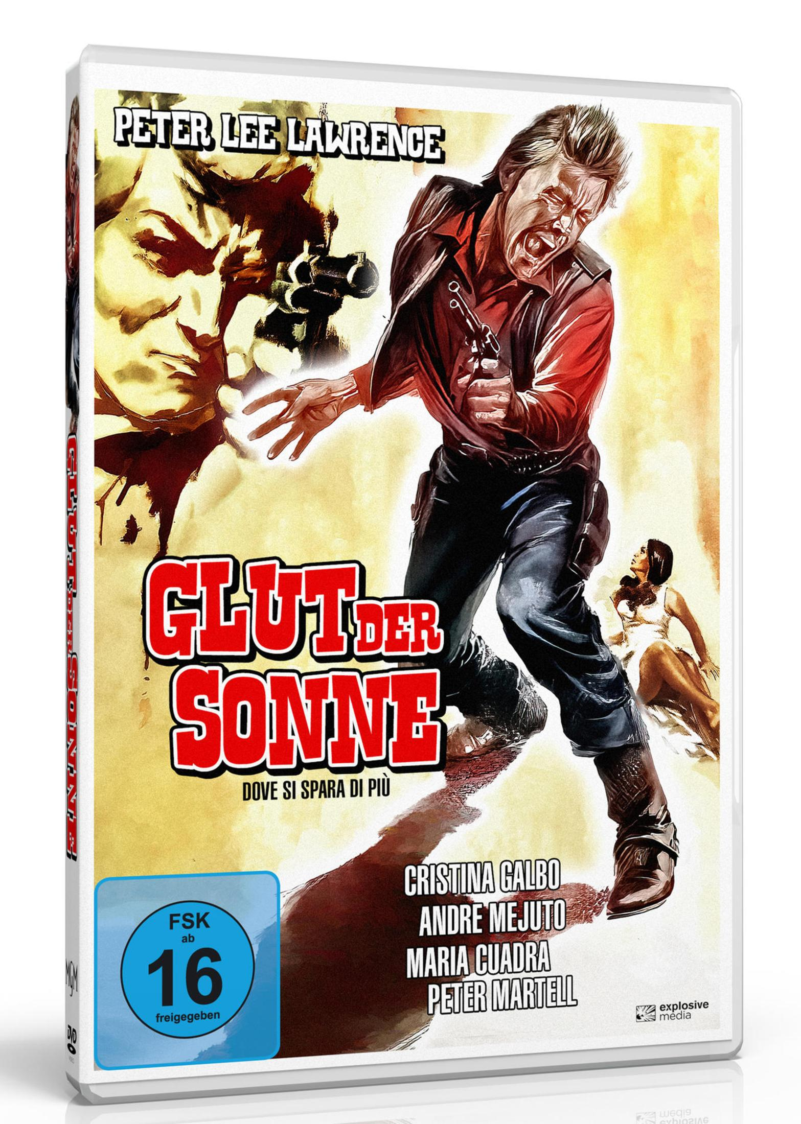 Un poster di un film western con Peter Lee Lawrence che tiene una pistola. Titolo in alto.
