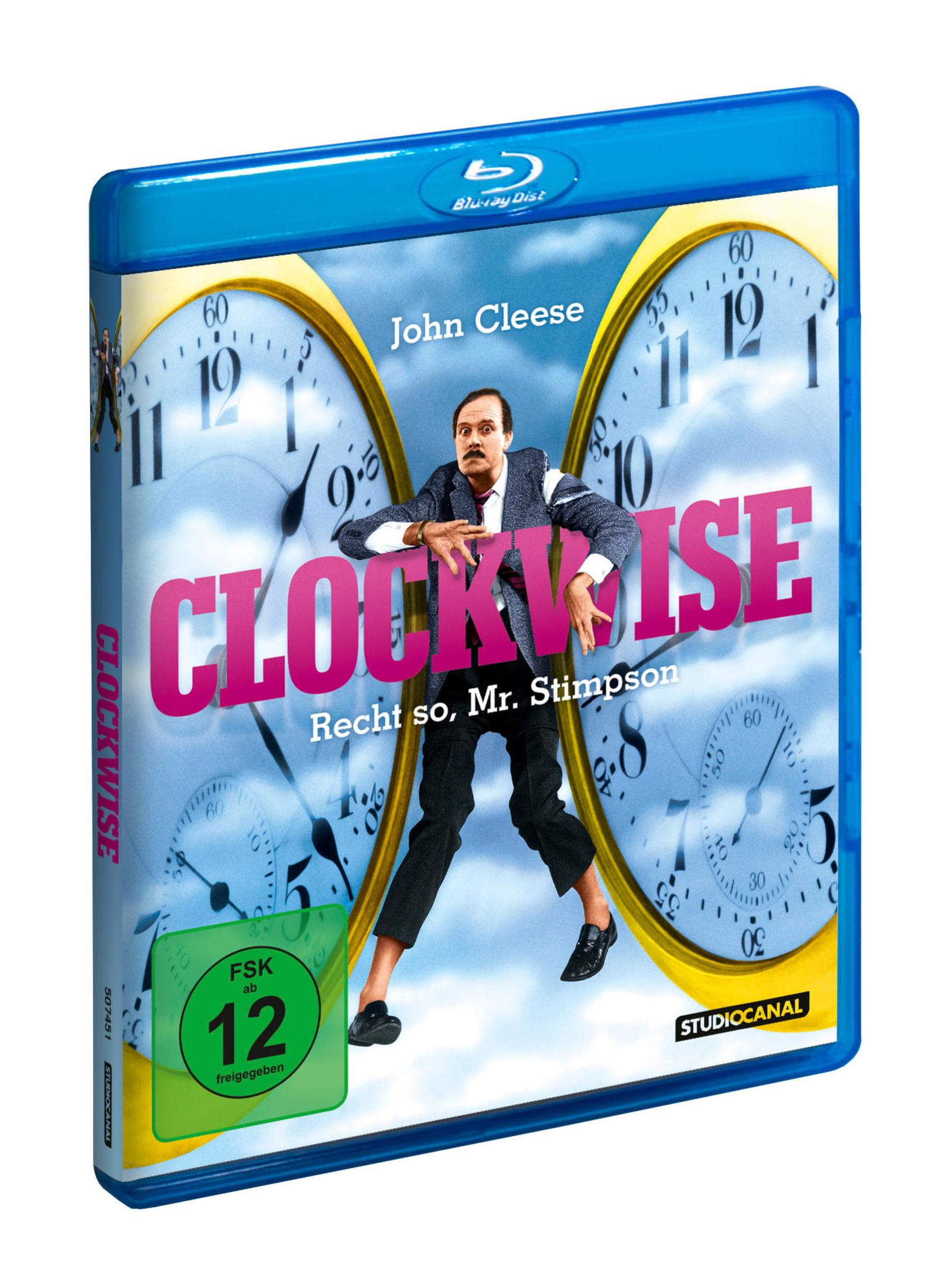John Cleese auf Blu-ray-Hülle vor Uhren und Wolken. FSK ab 12.