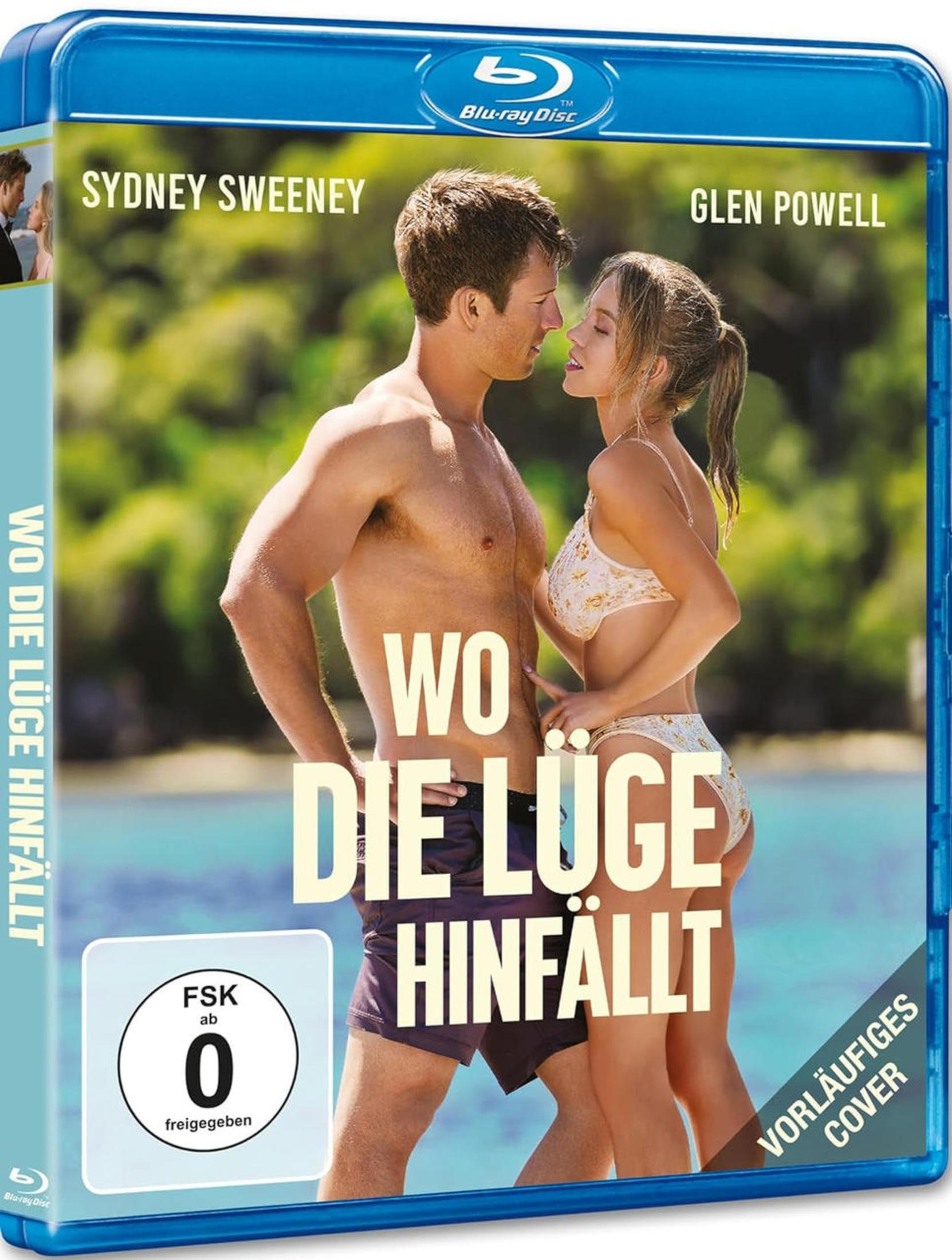 Copertina Blu-ray: Sydney Sweeney e Glen Powell vicini. Titolo: Wo die Lüge hinfällt.