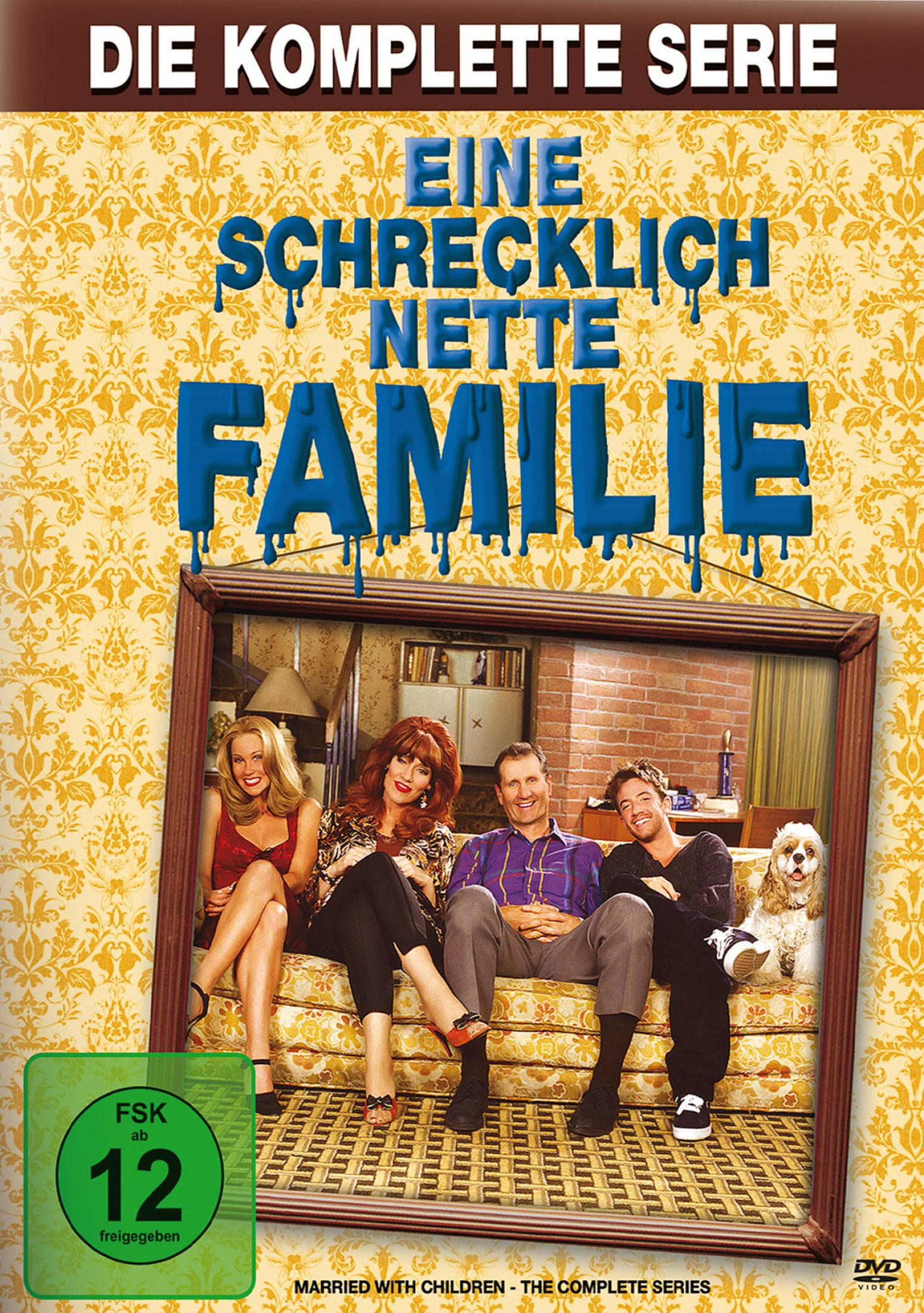 Copertina DVD di "Sposati... con figli" che mostra i quattro personaggi principali e un cane su un divano, incorniciati.