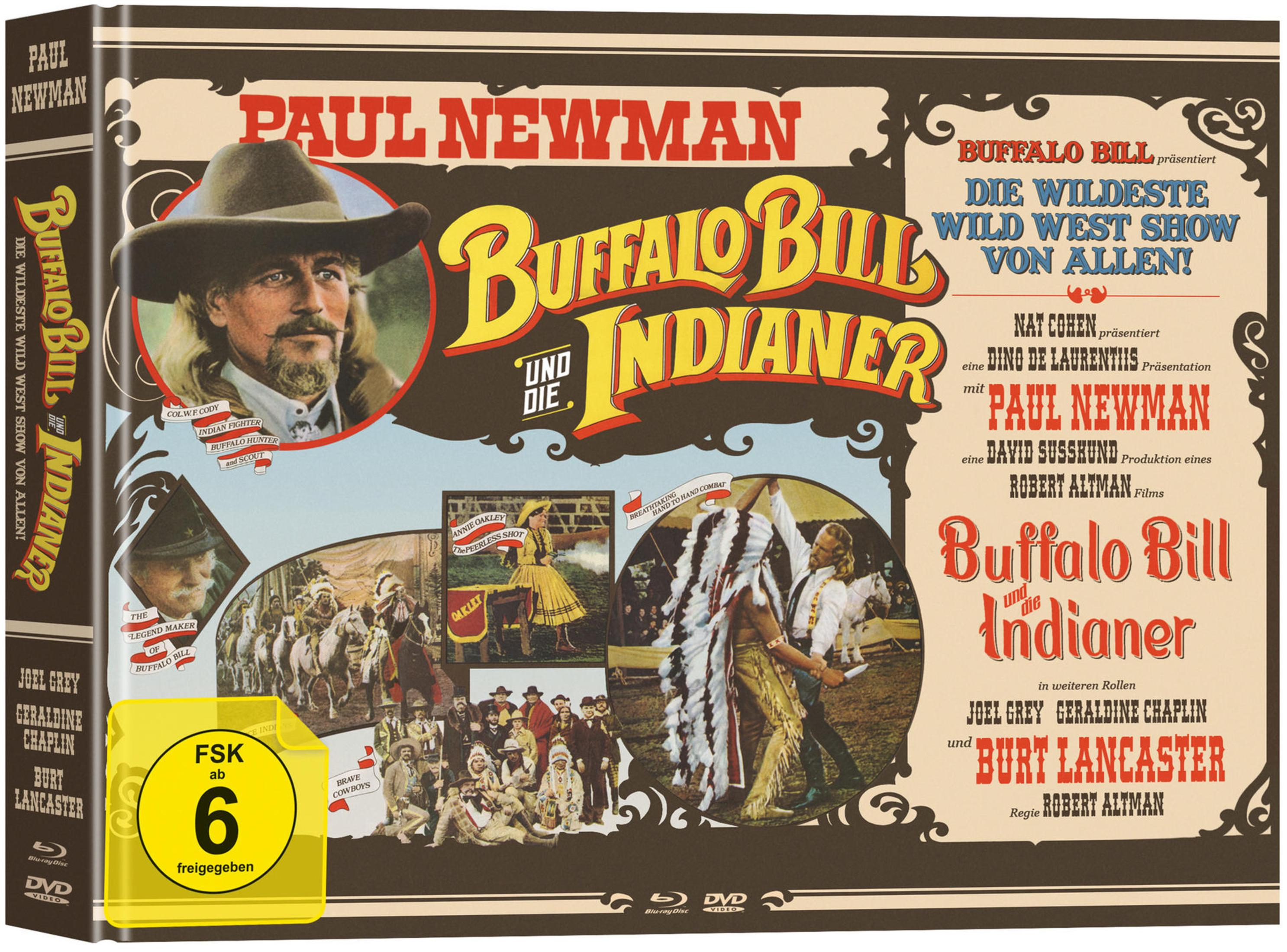 Copertina DVD per "Buffalo Bill e gli Indiani" con Paul Newman e nativi americani.