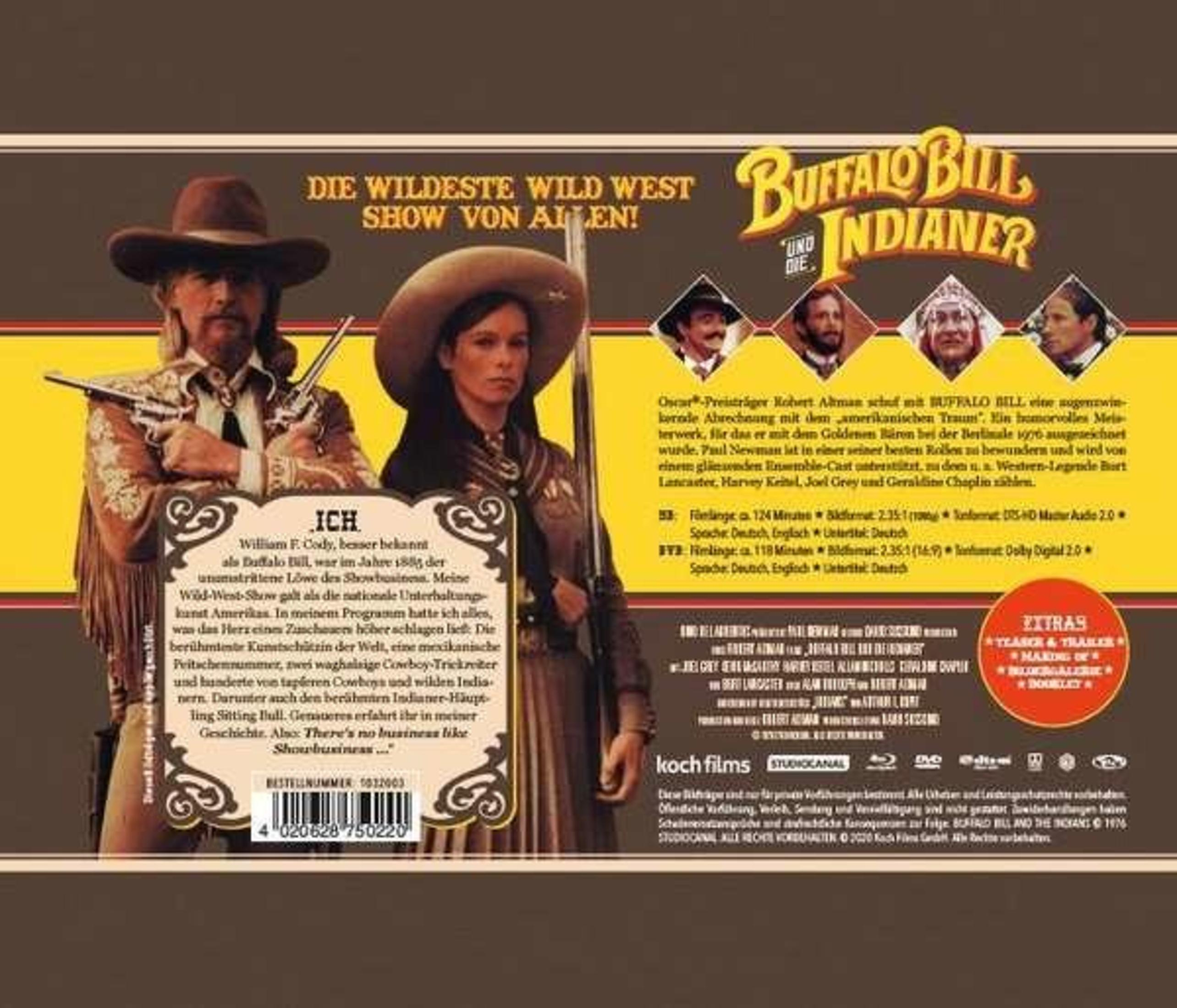 Copertina con Buffalo Bill e Indiani. Testo in tedesco e inglese.