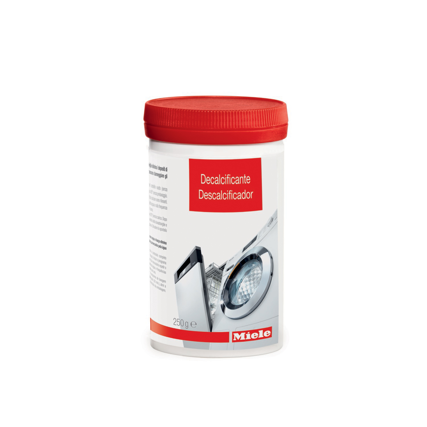 Un contenitore bianco con coperchio rosso, Miele decalcificante, 250g.