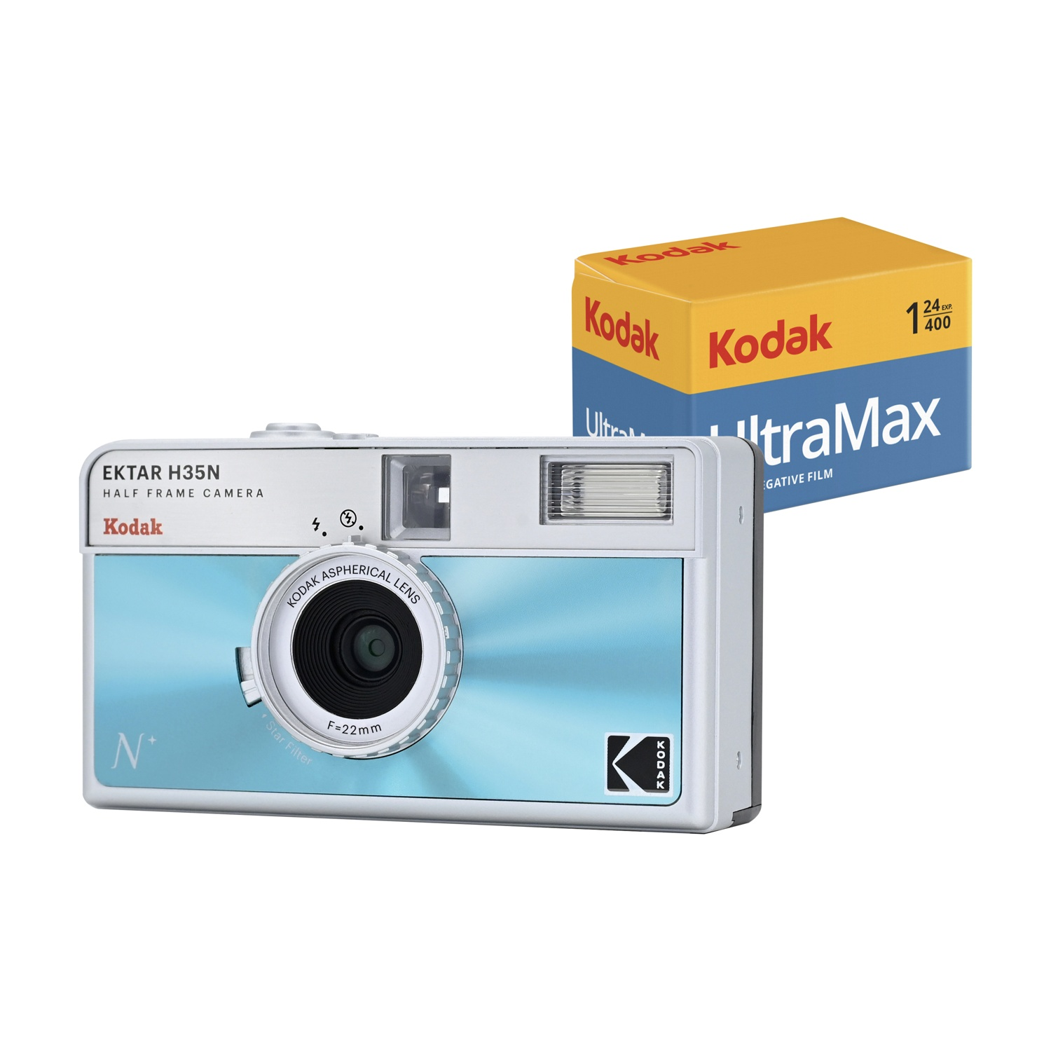 Fotocamera Kodak Ektar H35N con confezione di pellicola Kodak UltraMax 400.