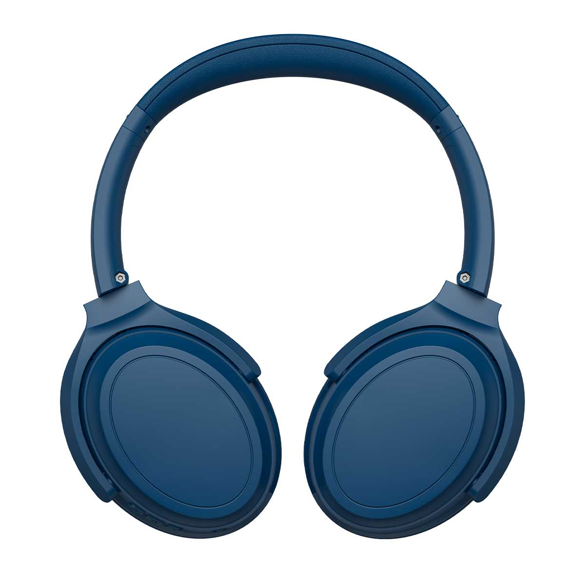 Cuffie wireless blu scuro con archetto imbottito e padiglioni auricolari ovali.