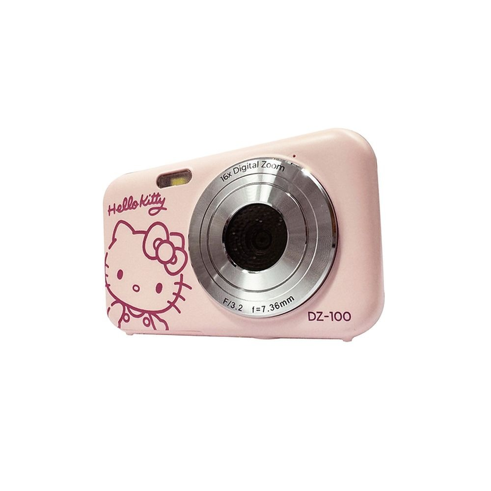 Een roze Hello Kitty digitale camera met 16x zoomlens en 