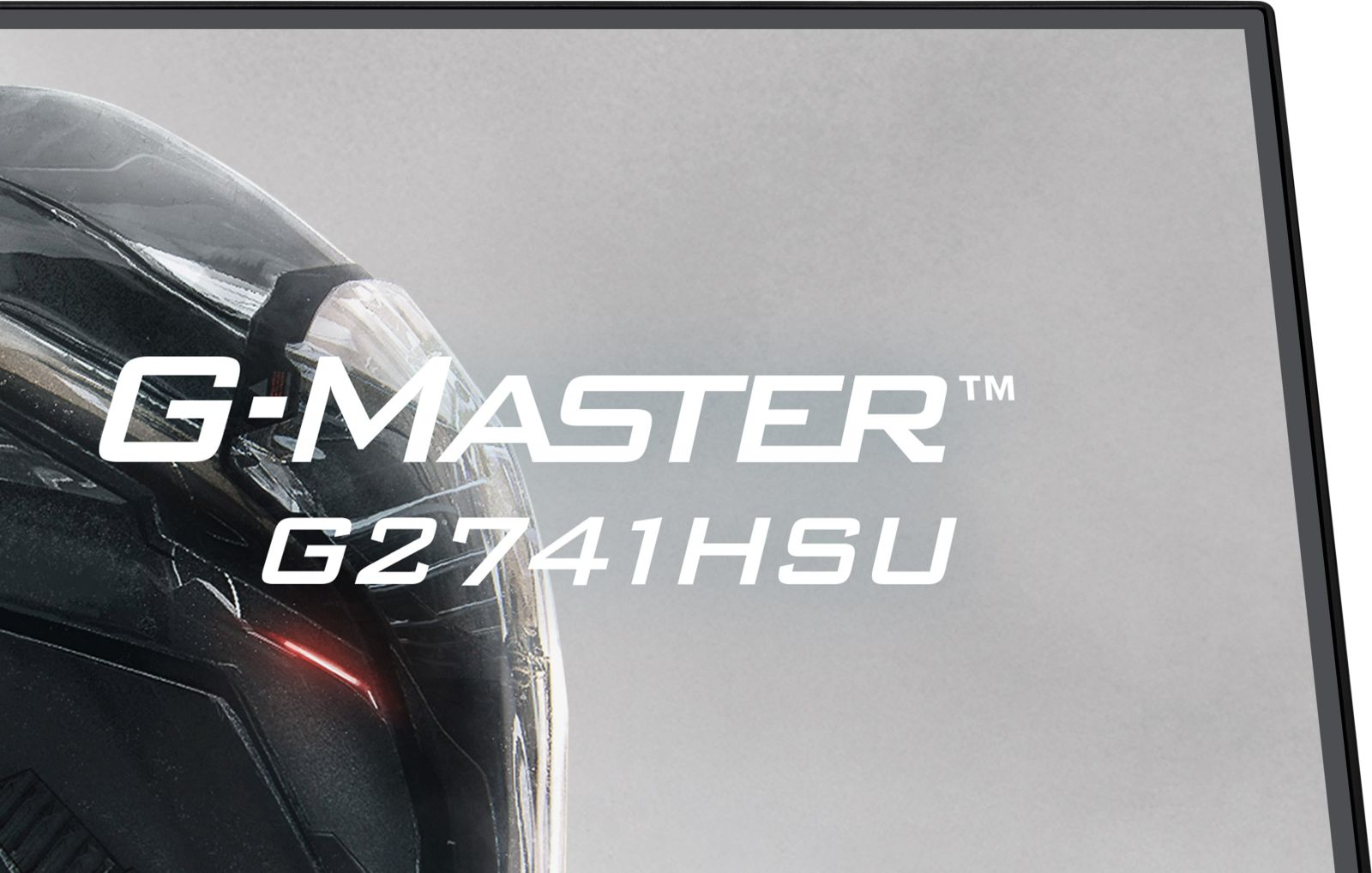 Część czarnego hełmu z czerwonym światłem i "G-MASTER G2741HSU"