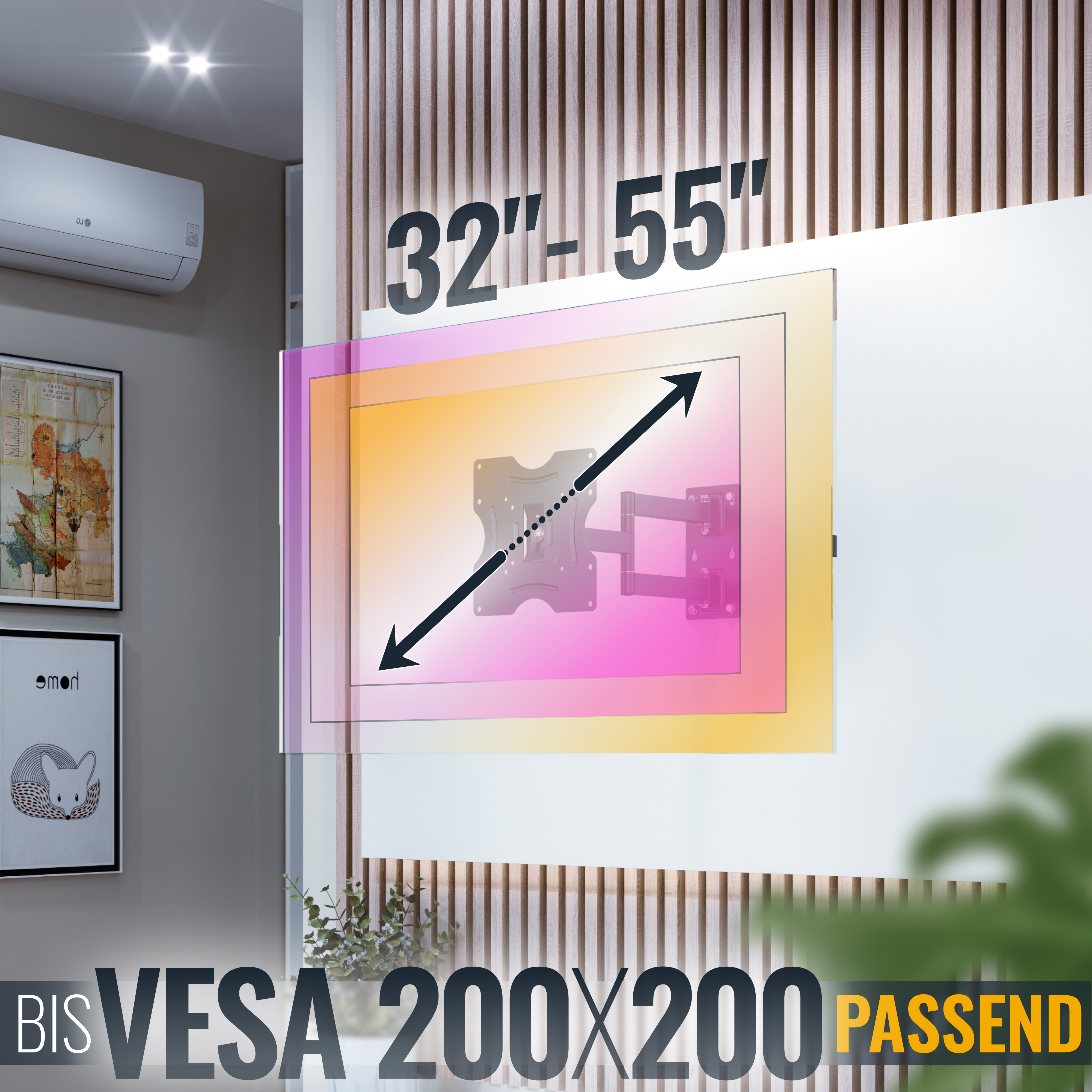 TV-Wandhalterung für 32-55 Zoll-Fernseher, VESA 200x200.