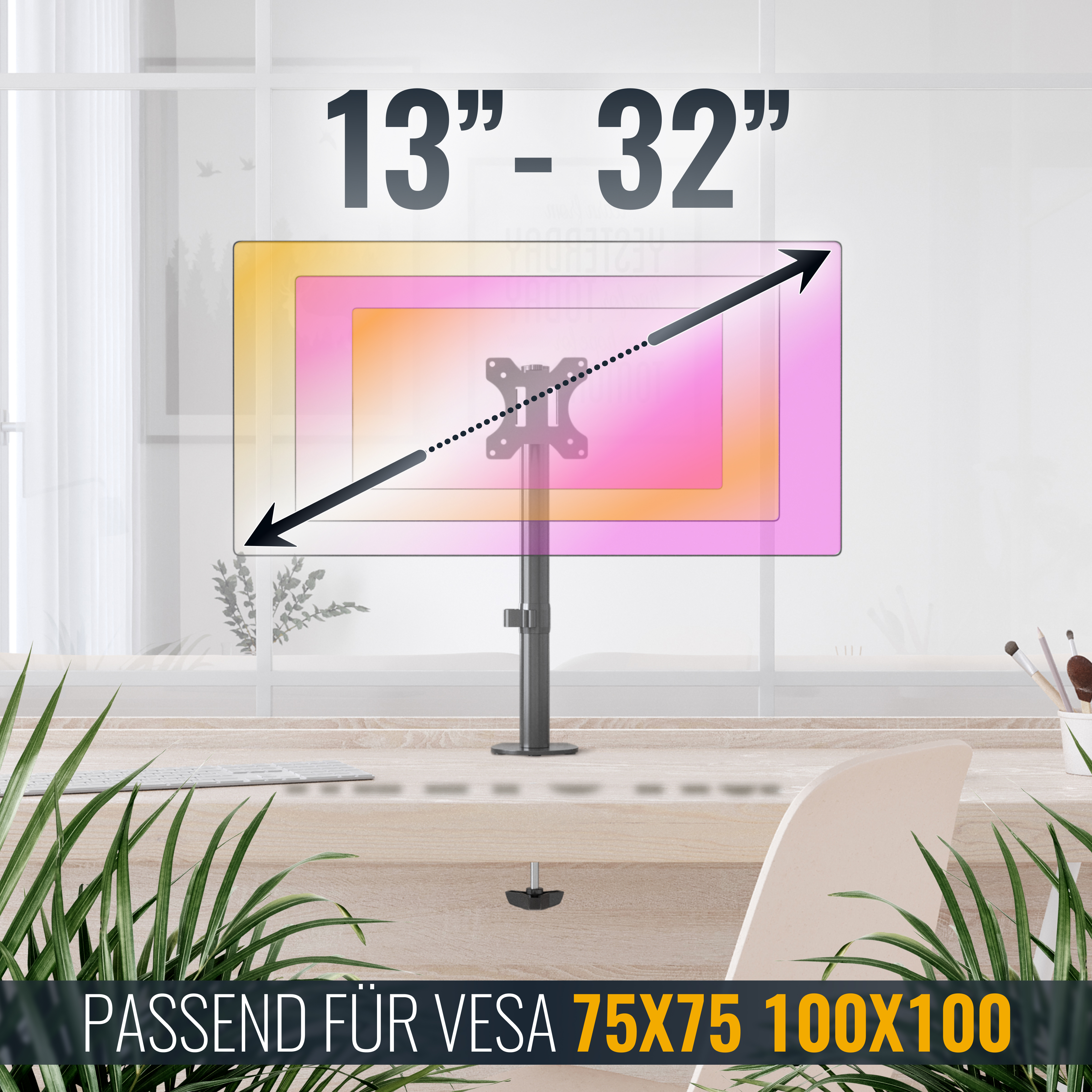 Monitorständer für 13-32 Zoll Bildschirme, VESA 75x75/100x100.