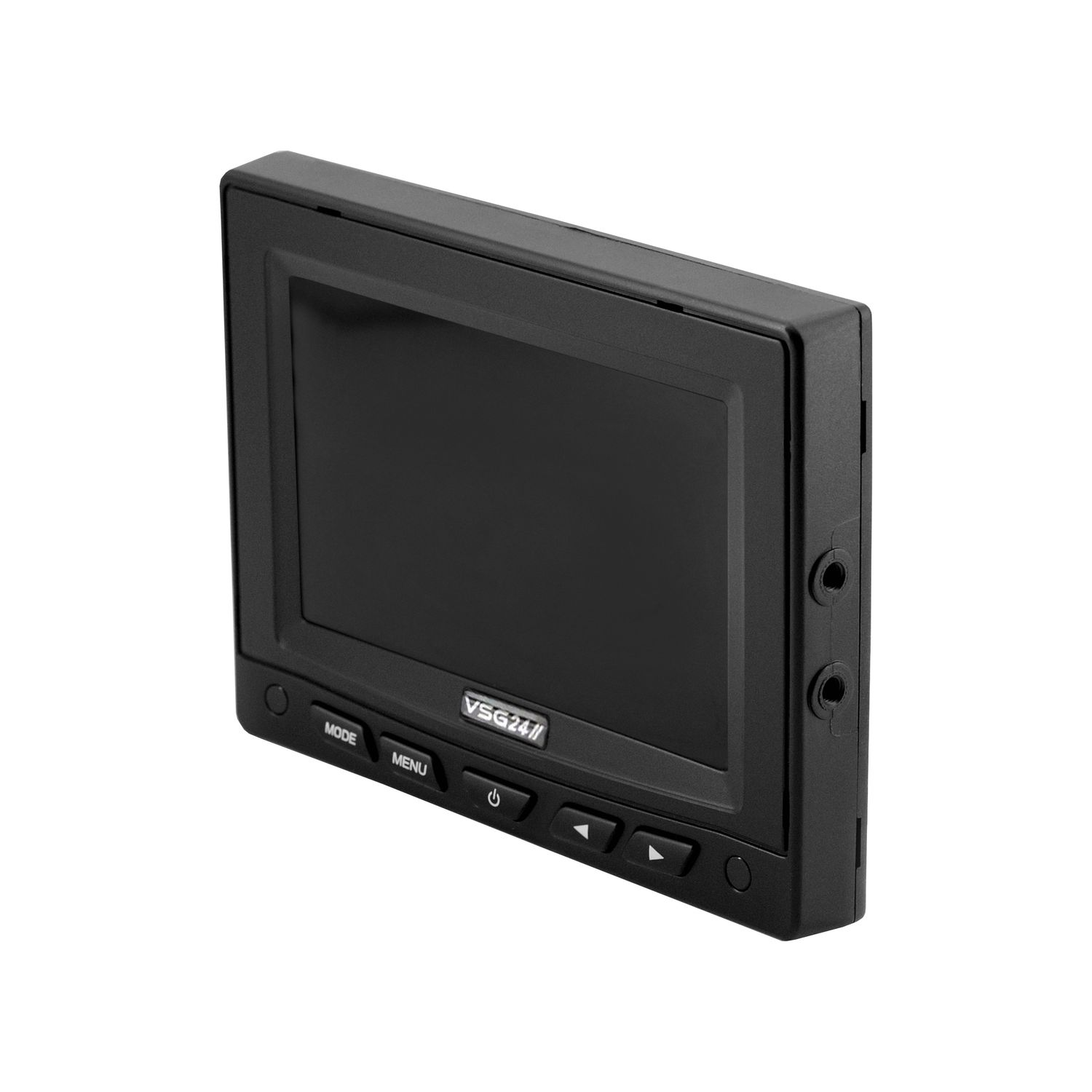 Schwarzer Monitor mit VSG24-Logo und Bedientasten.
