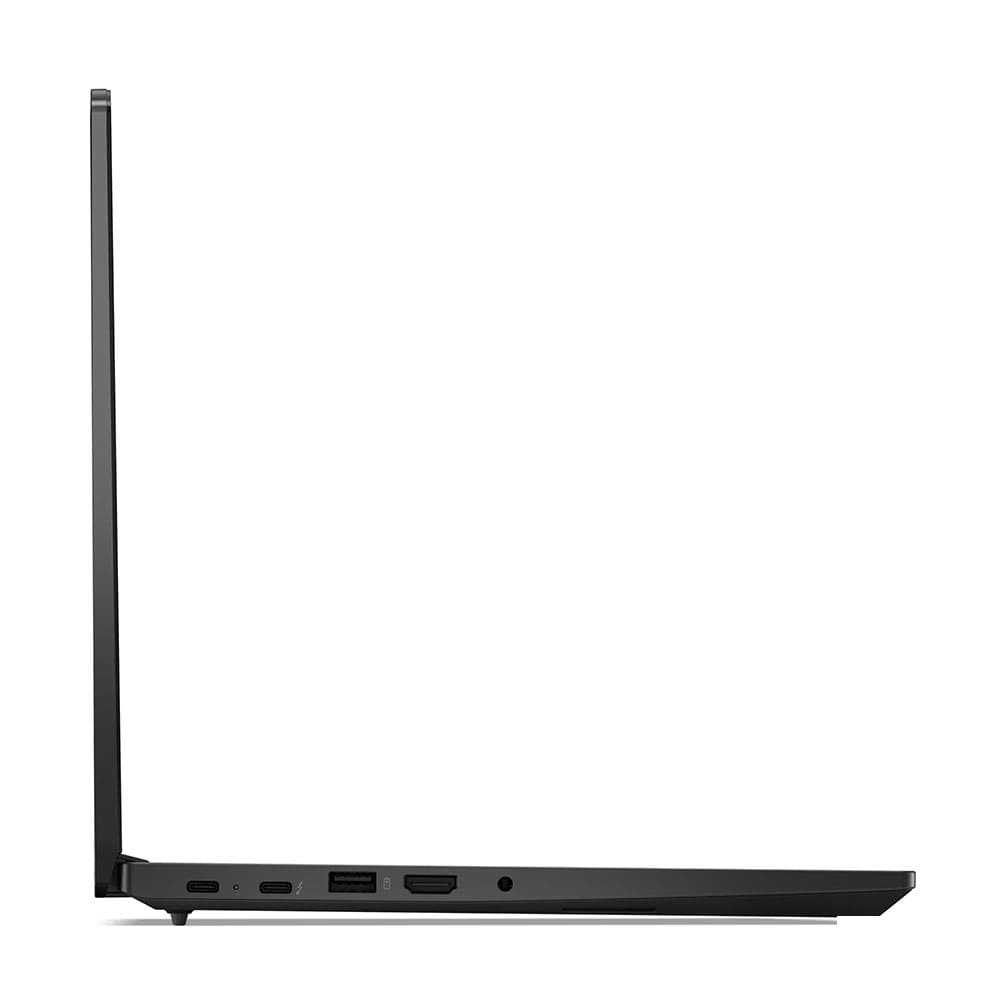 USB-C, USB-A ve HDMI bağlantı noktalarını gösteren siyah dizüstü bilgisayarın yan görünümü.