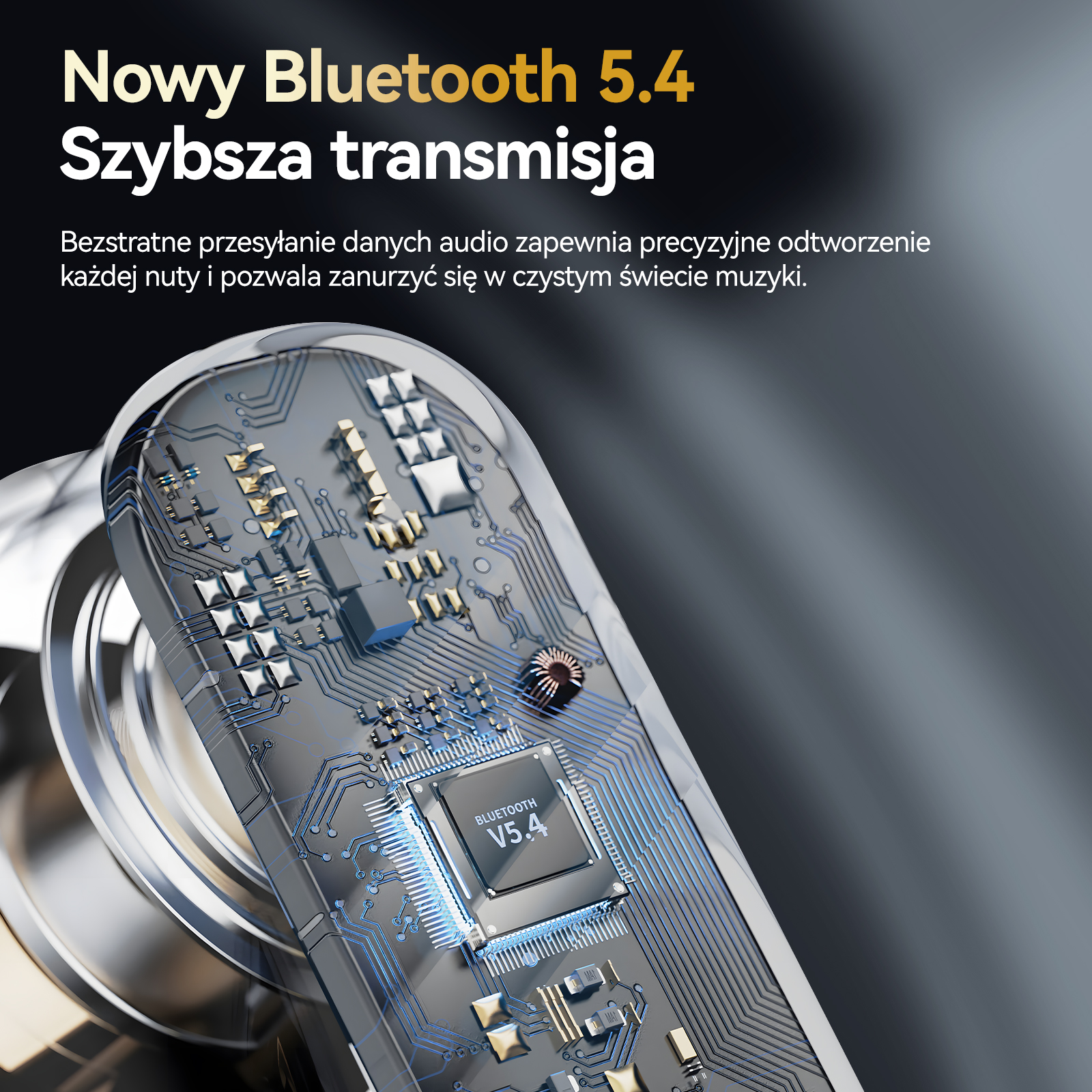 Zbliżenie płytki drukowanej z chipem Bluetooth 5.4.