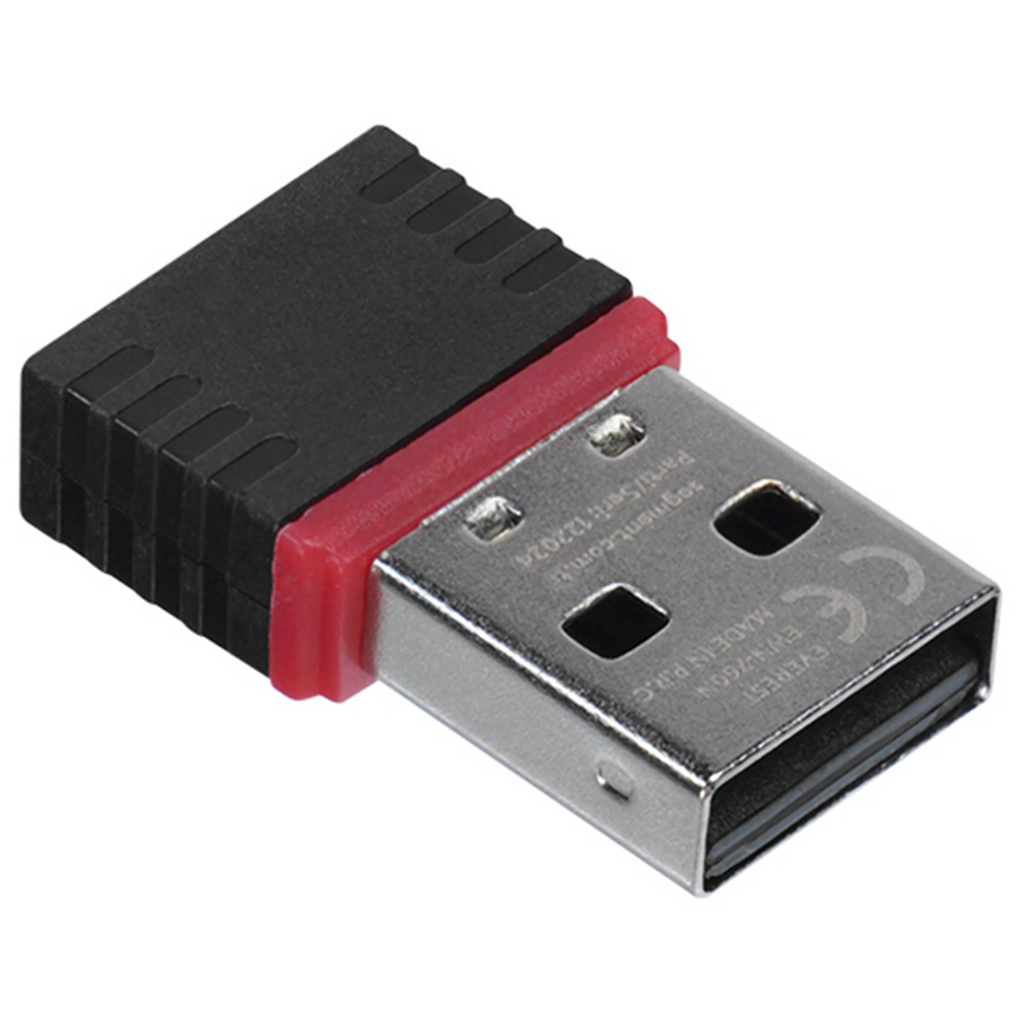 Kırmızı halkalı ve gümüş konektörlü siyah USB adaptörü.