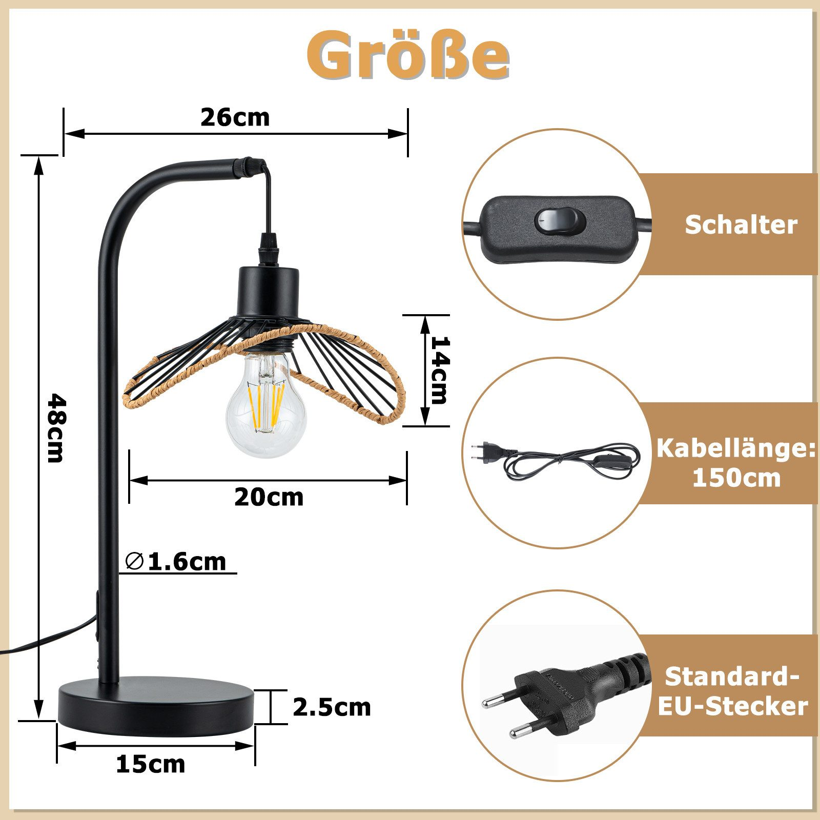 Lampada da tavolo con base in metallo nero, braccio regolabile e paralume.