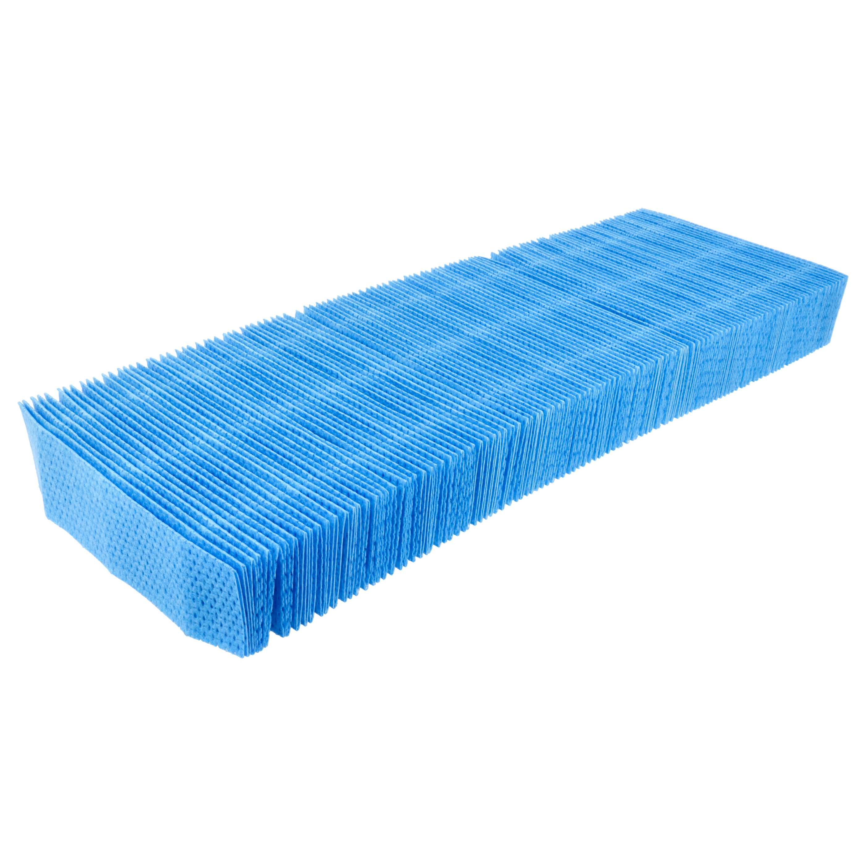 Ein rechteckiger blauer Luftfilter mit vielen Falten.