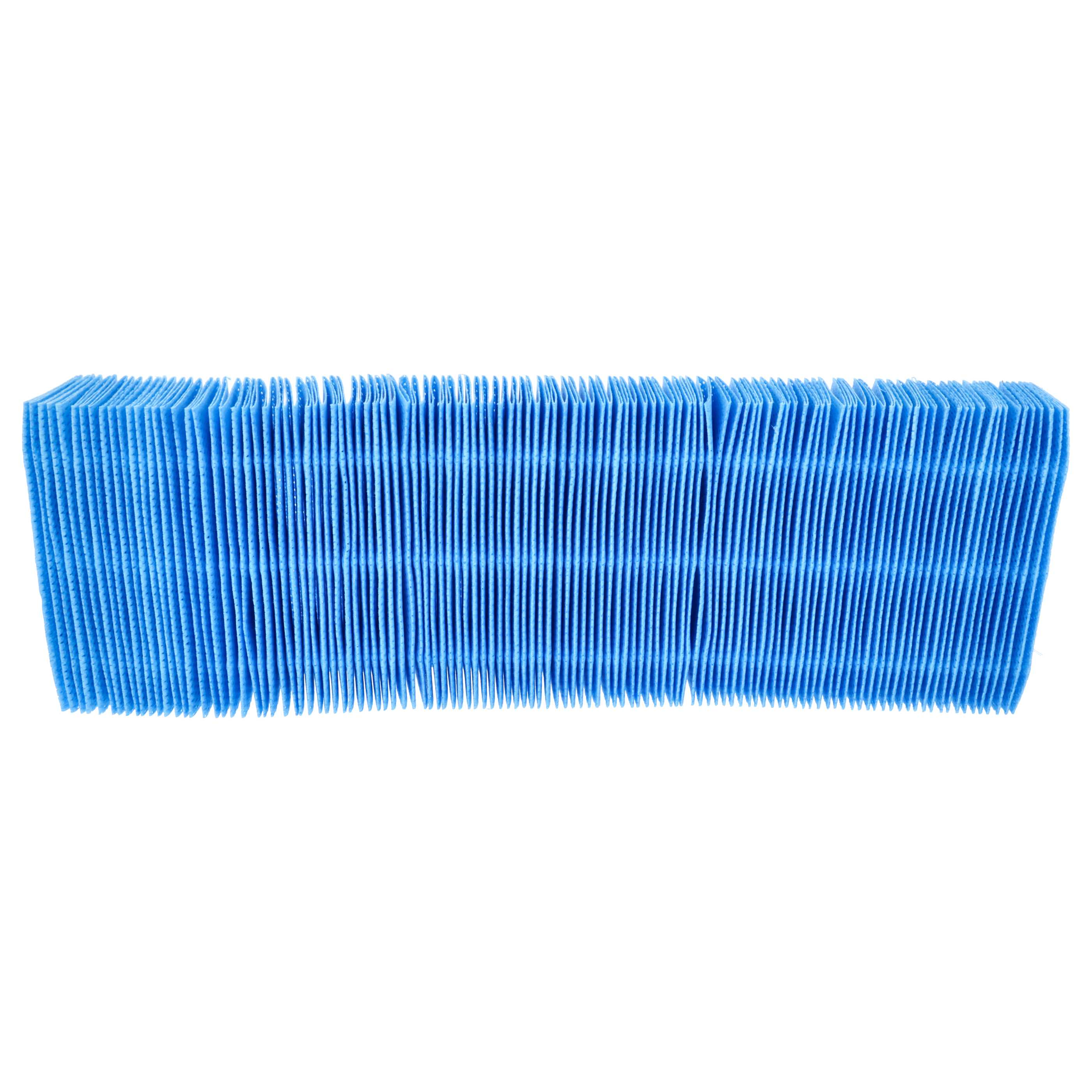 Ein blaues, gefaltetes Luftfilterelement auf weißem Hintergrund.