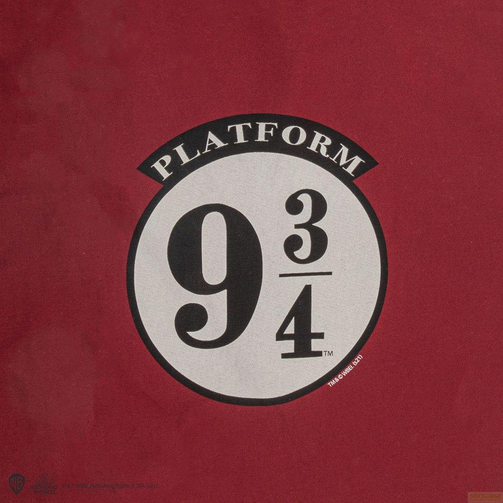 Plattform 9 3/4 Logo auf rotem Hintergrund.