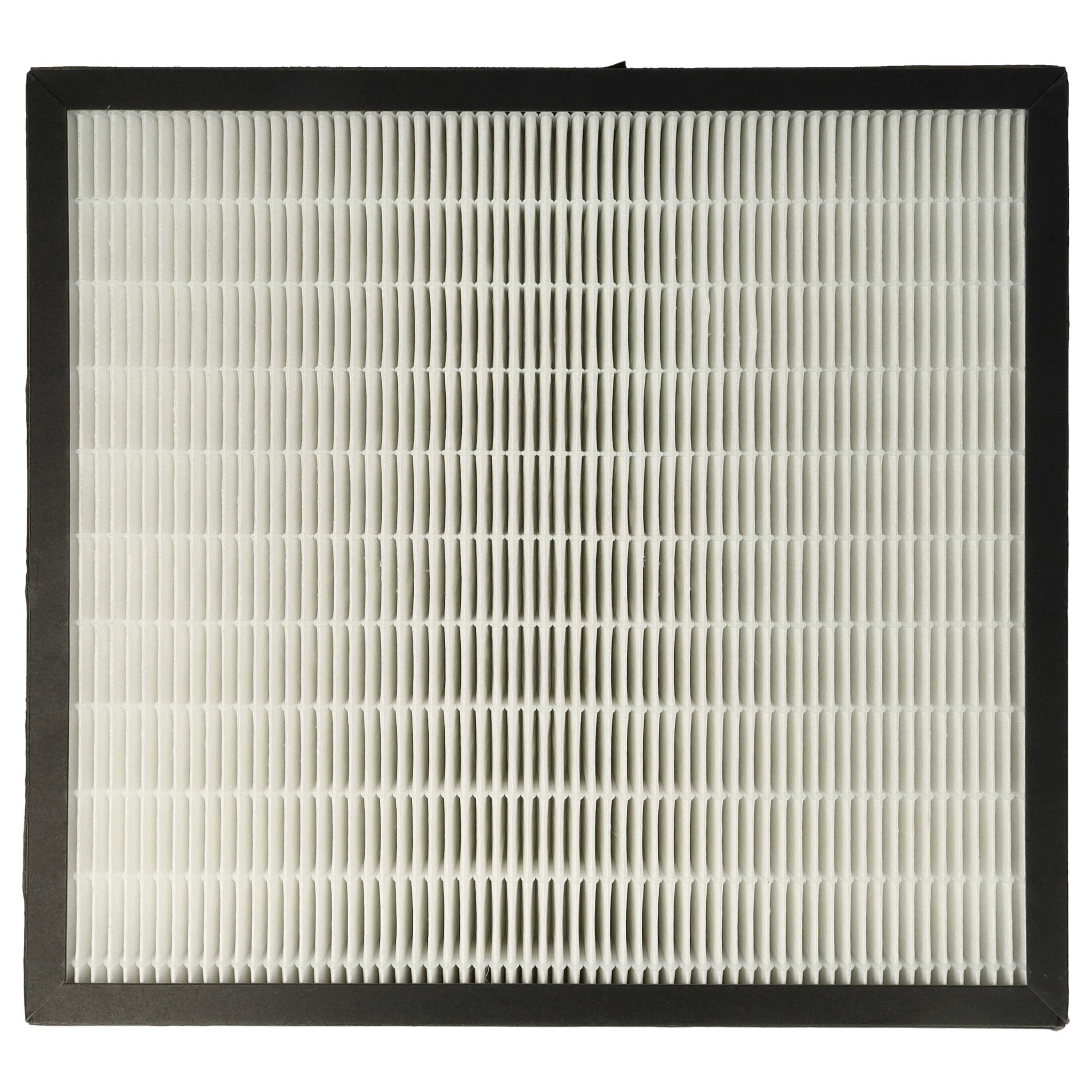 Ein weißer HEPA-Filter mit schwarzem Rahmen, vertikale Falten.