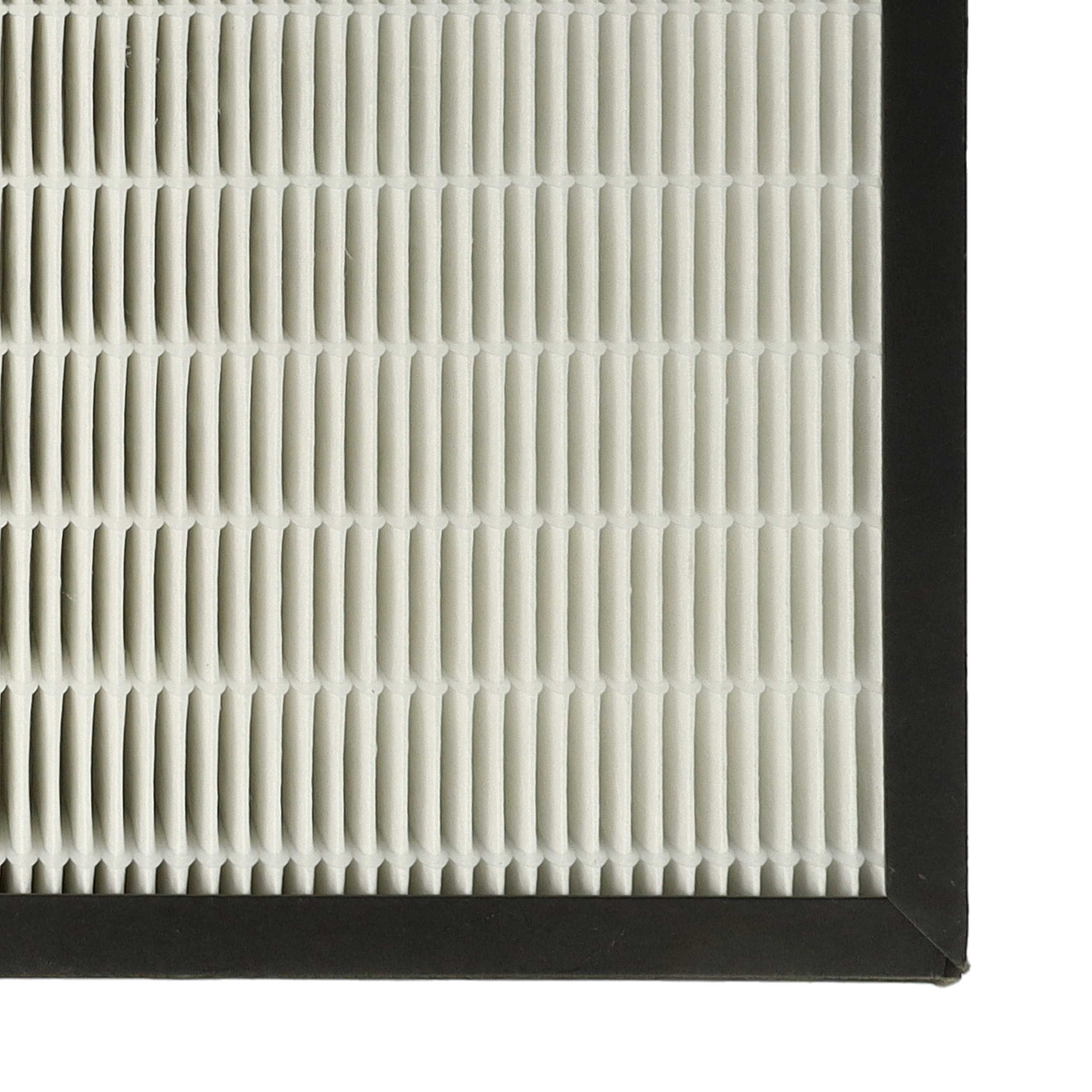 Ein weißer HEPA-Filter mit schwarzem Rahmen, aus Falten bestehend.