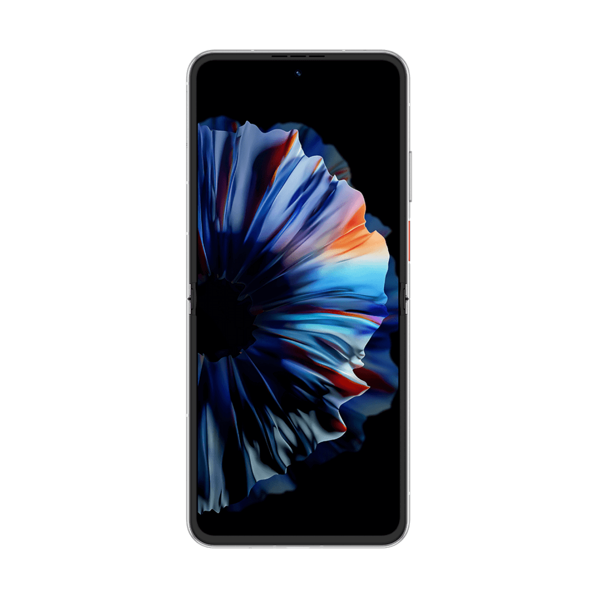 Smartfon z abstrakcyjną niebiesko-pomarańczową tapetą.