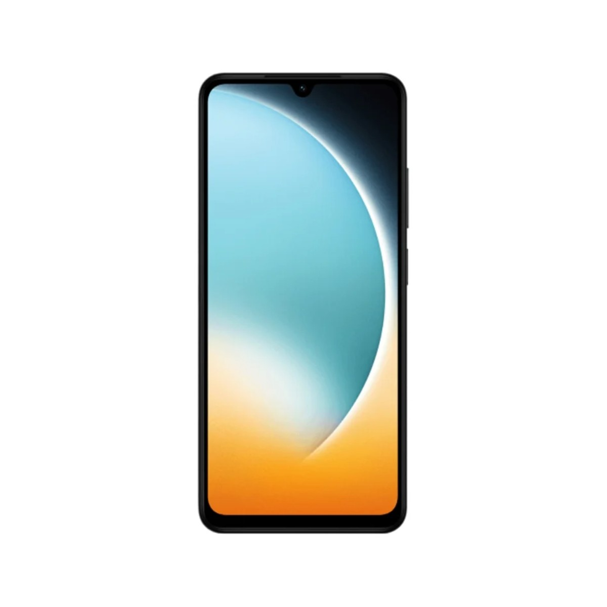 Uno smartphone nero con uno sfondo blu e arancione.