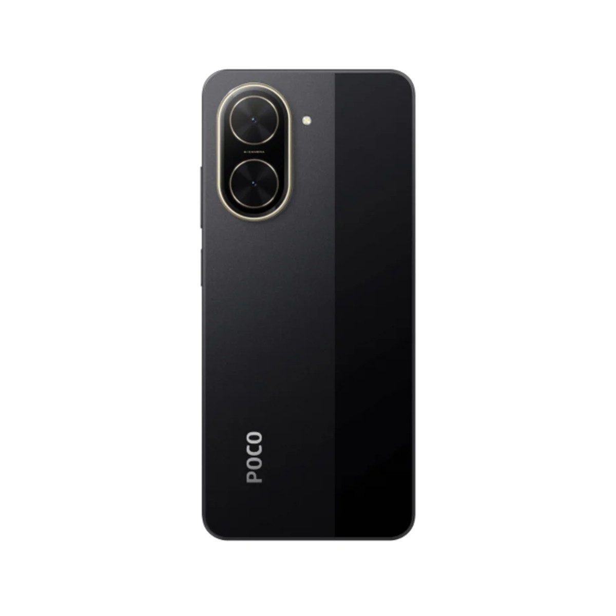 Retro di uno smartphone nero con due obiettivi e logo POCO.