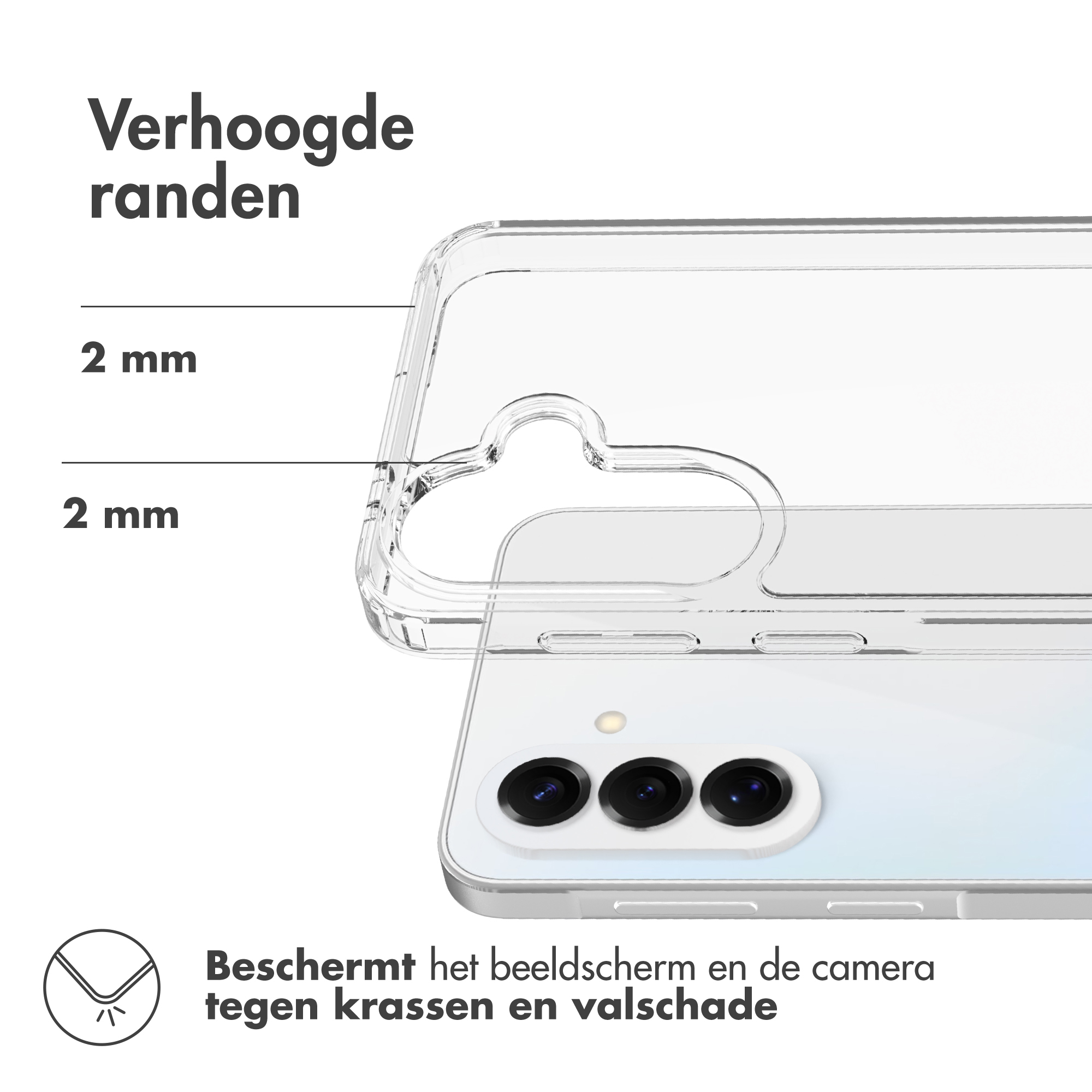 Transparante hoes met verhoogde randen, 2 mm bescherming.