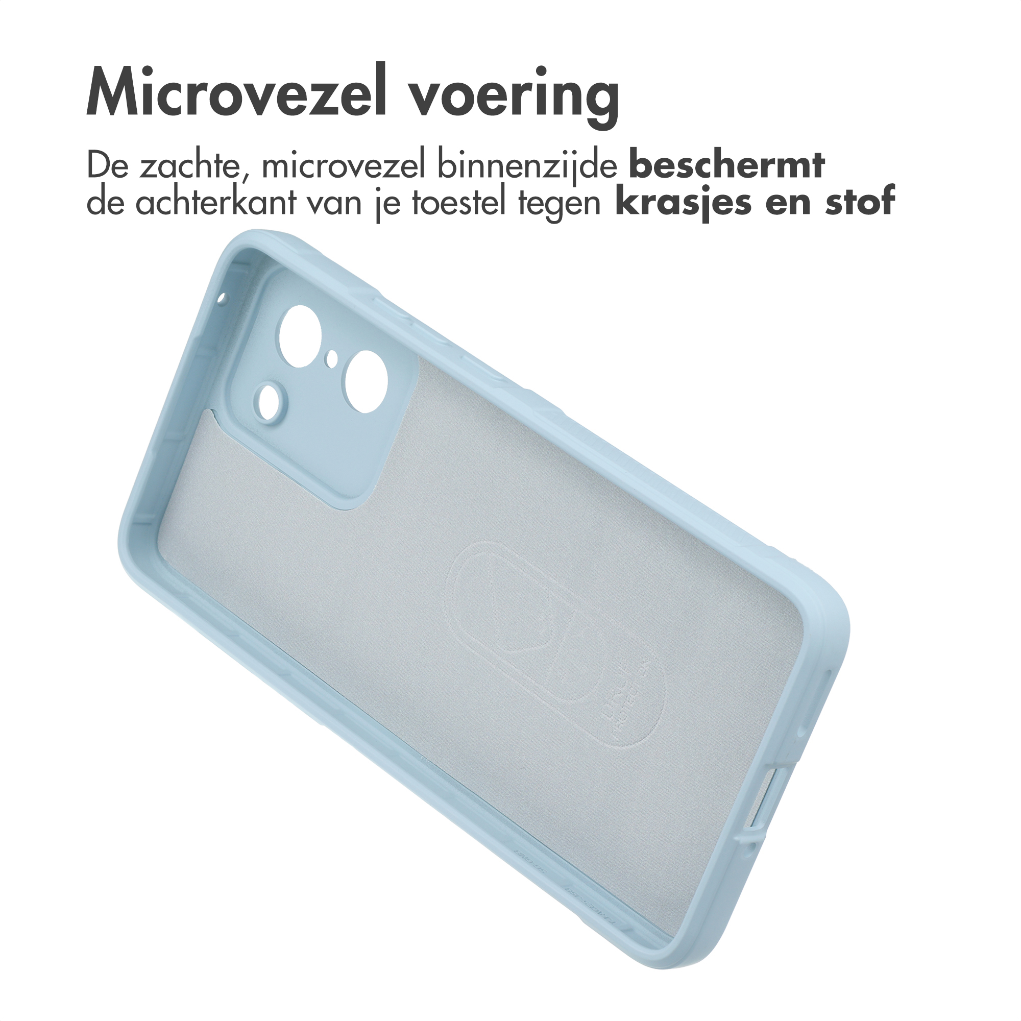 Lichtblauwe telefoonhoes met microvezel voering voor apparaatbescherming.