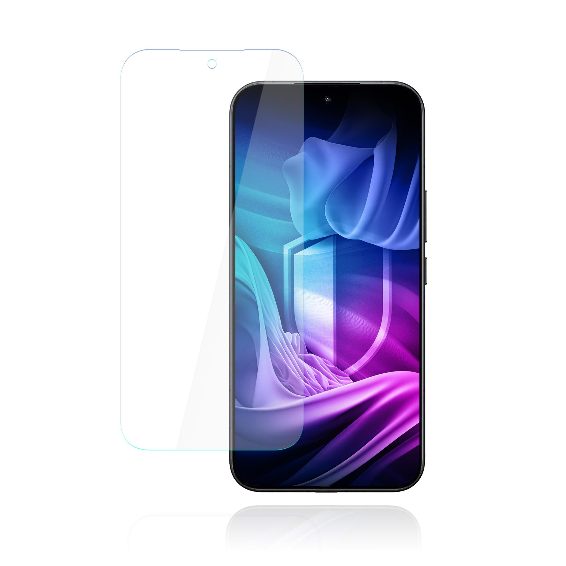 Uno smartphone con una protezione schermo accanto.