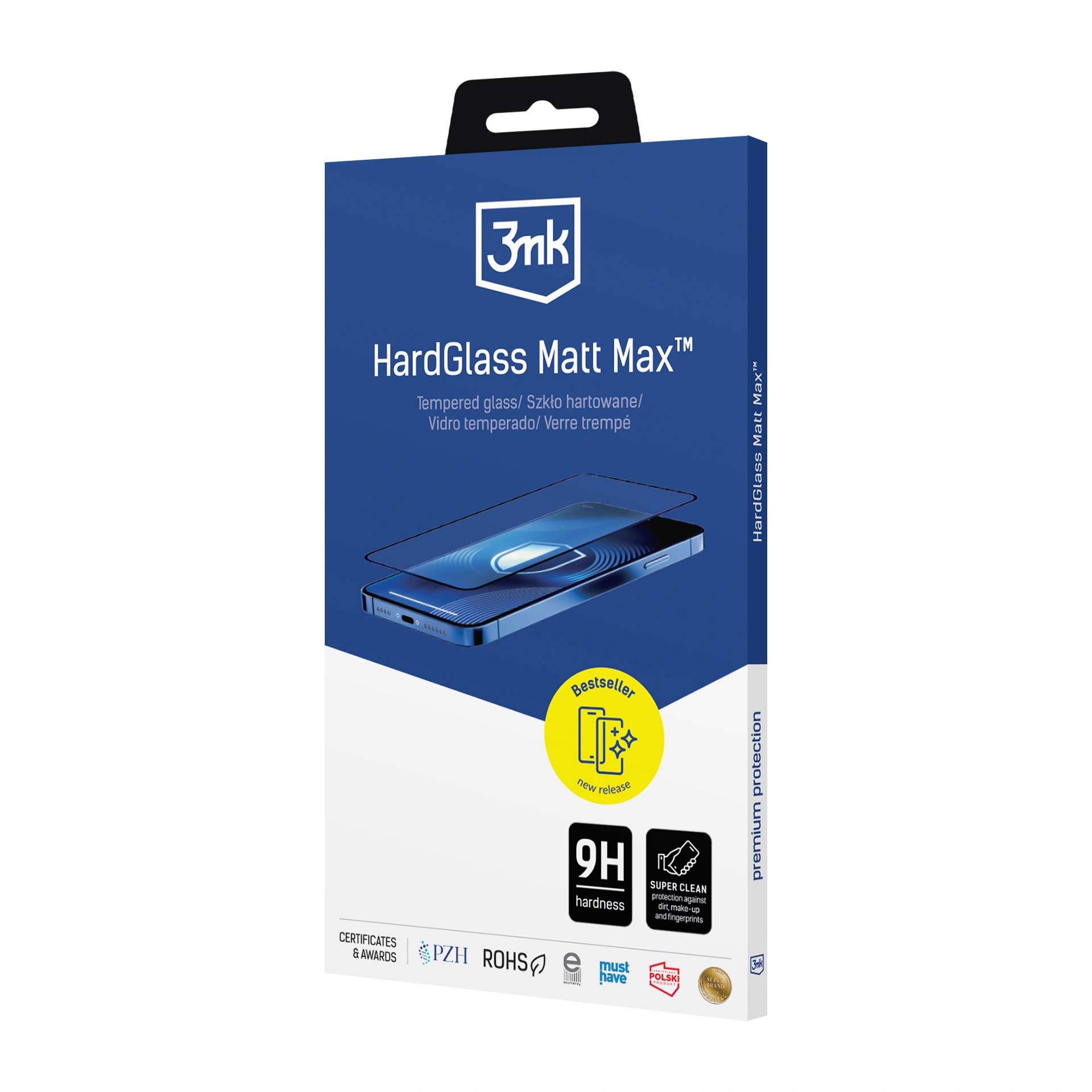Confezione di una protezione schermo 3mk HardGlass Matt Max per smartphone.