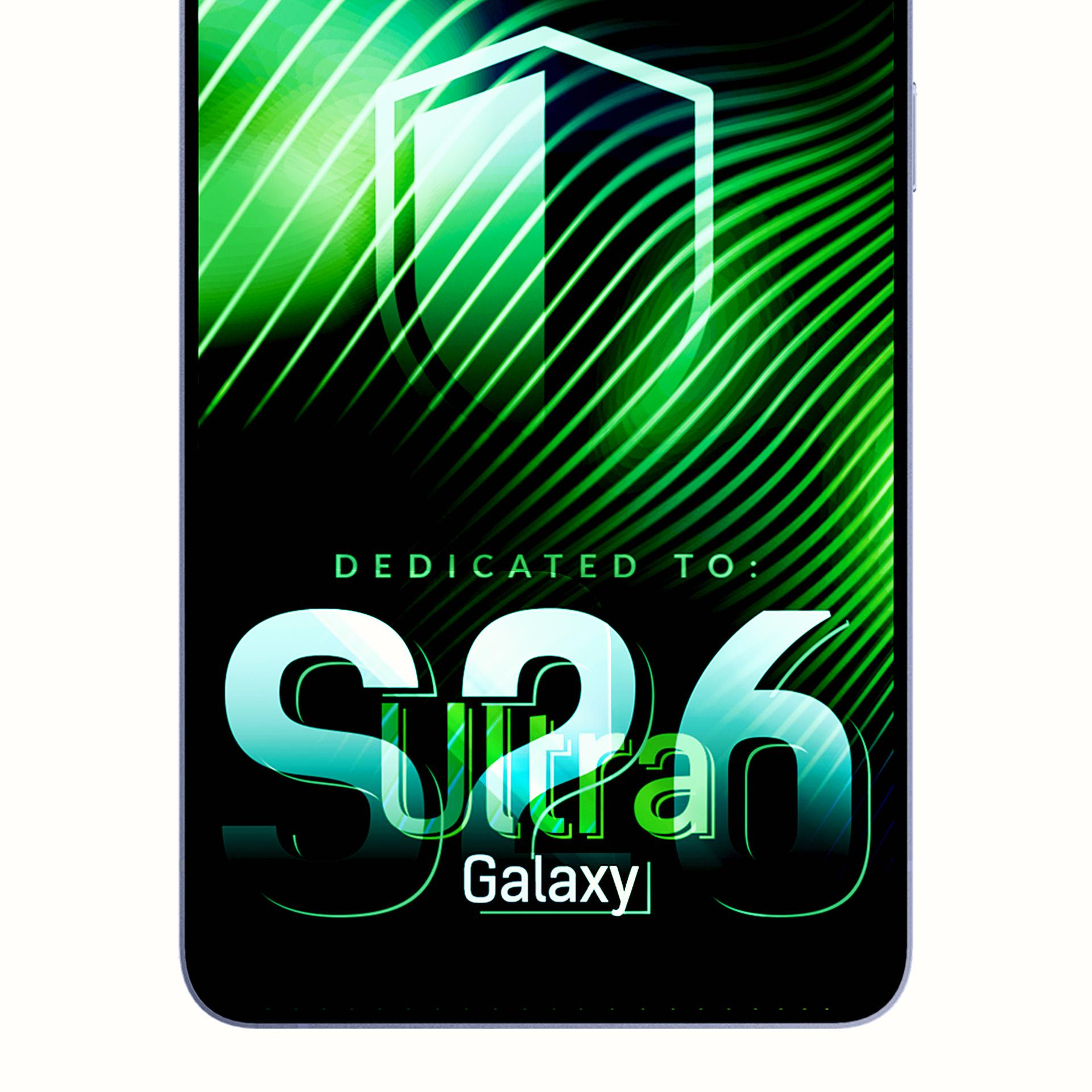 Ekran smartfona z zielonymi falami i logo tarczy.